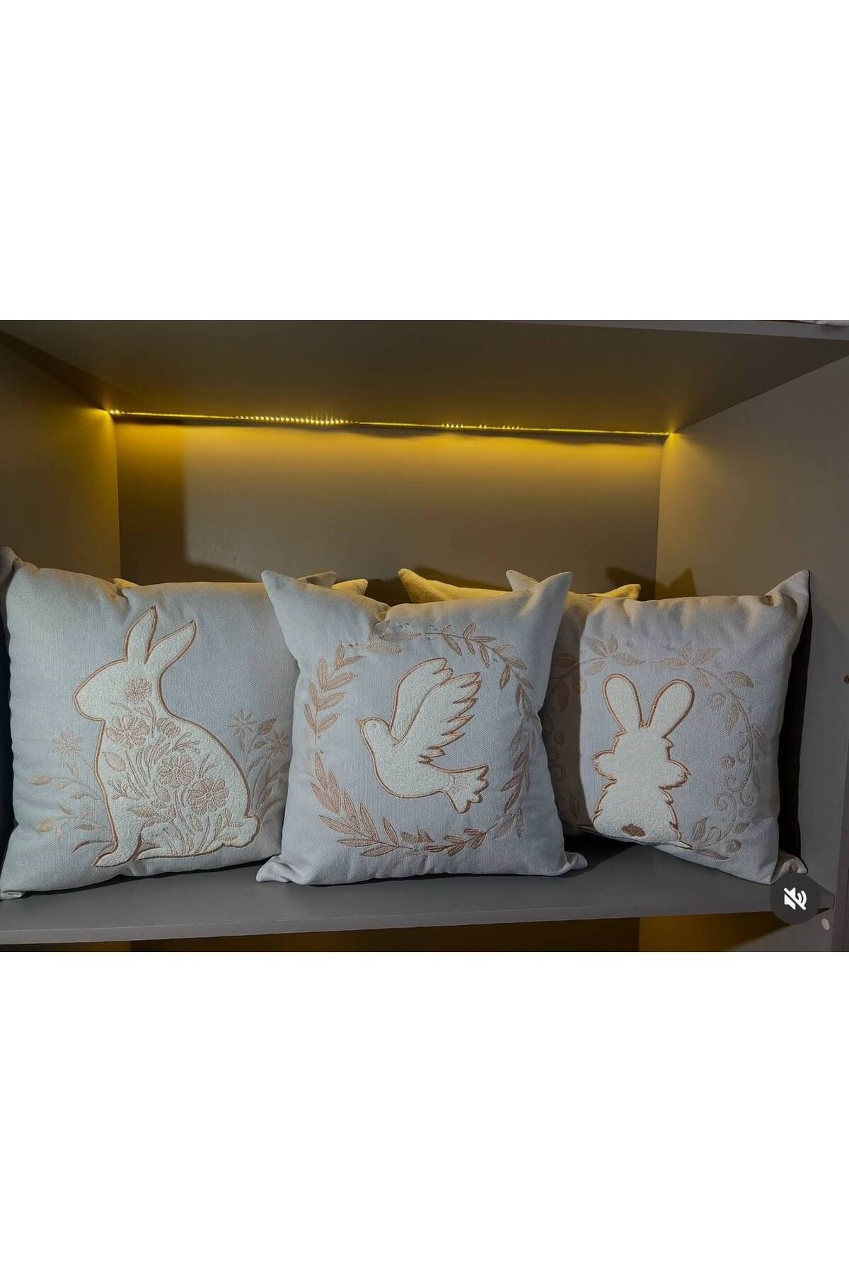 Nakışlı Doğal Desenli Dekoratif Kırlent Kılıfı 4’lü Set (2 Kuş & 2 Tavşan) 45x45 cm