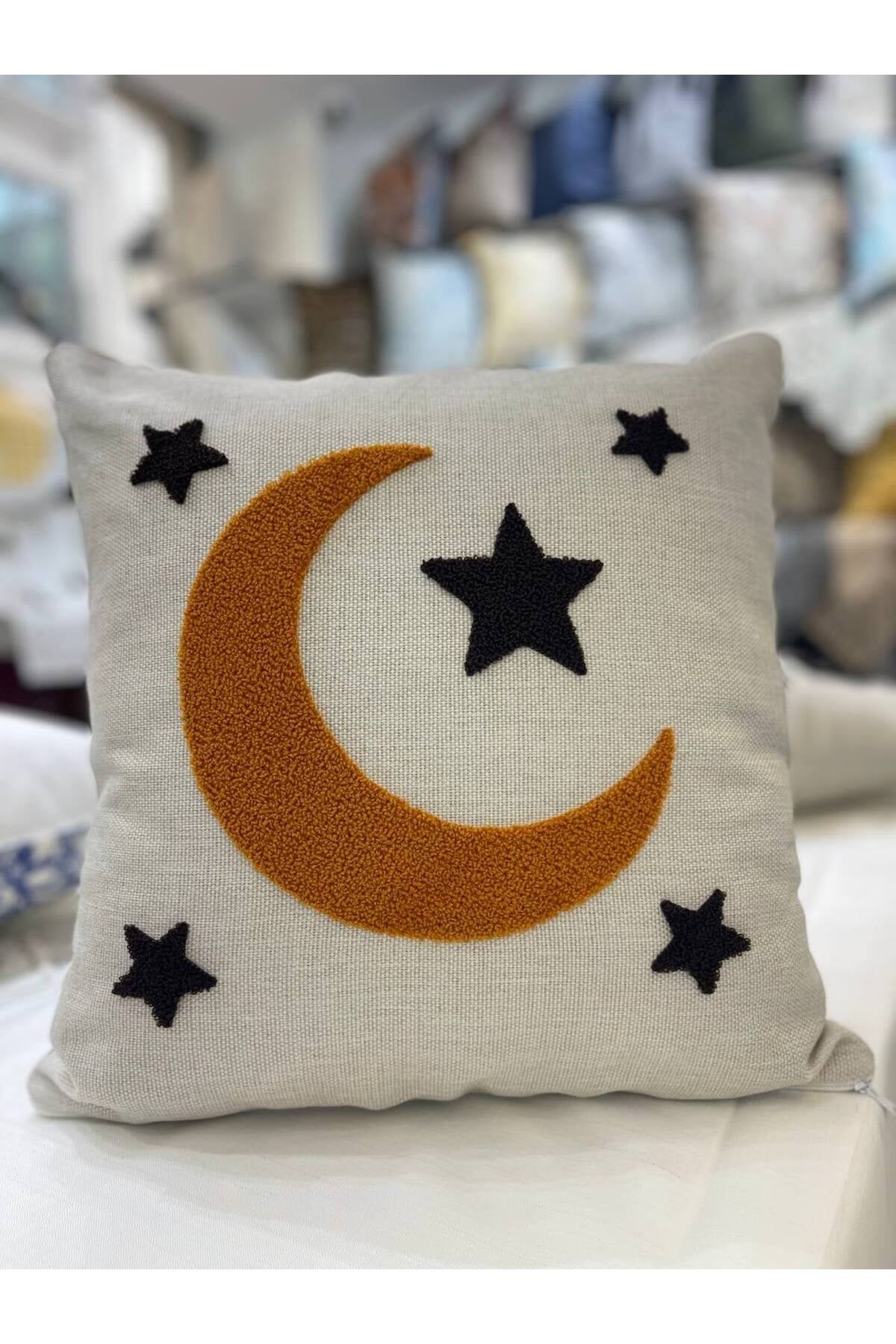 Ramazan Punch (panç) Nakışı İşlemeli Keten Kırlent Kılıfı 43x43