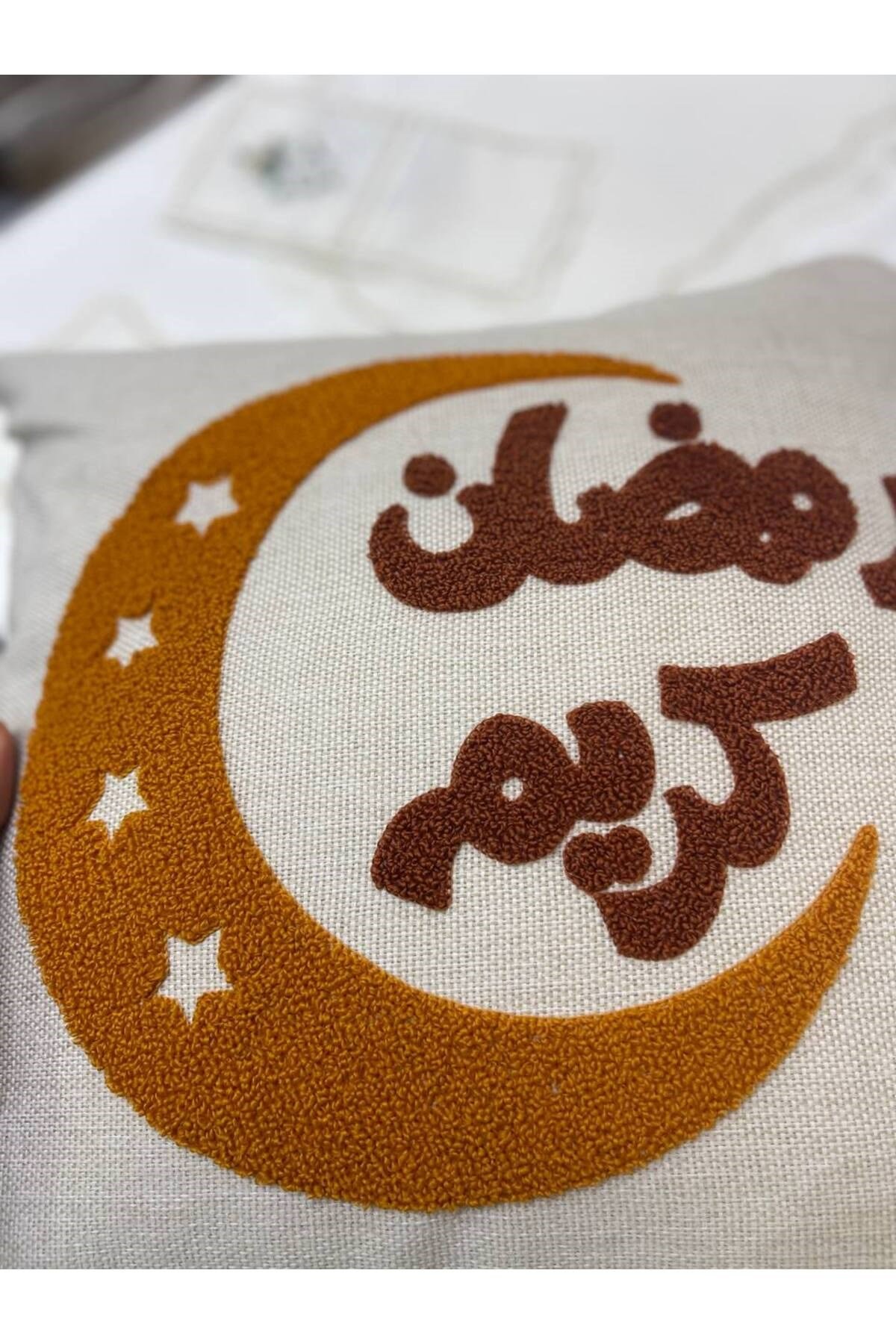 Ramazan Punch (panç) Nakışı İşlemeli Keten Kırlent Kılıfı 43x43