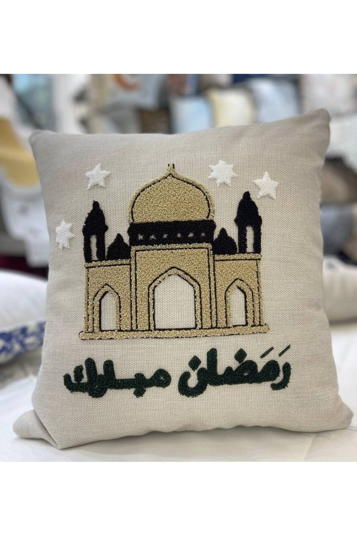 Ramazan Punch (panç) Nakışı İşlemeli Keten Kırlent Kılıfı 43x43