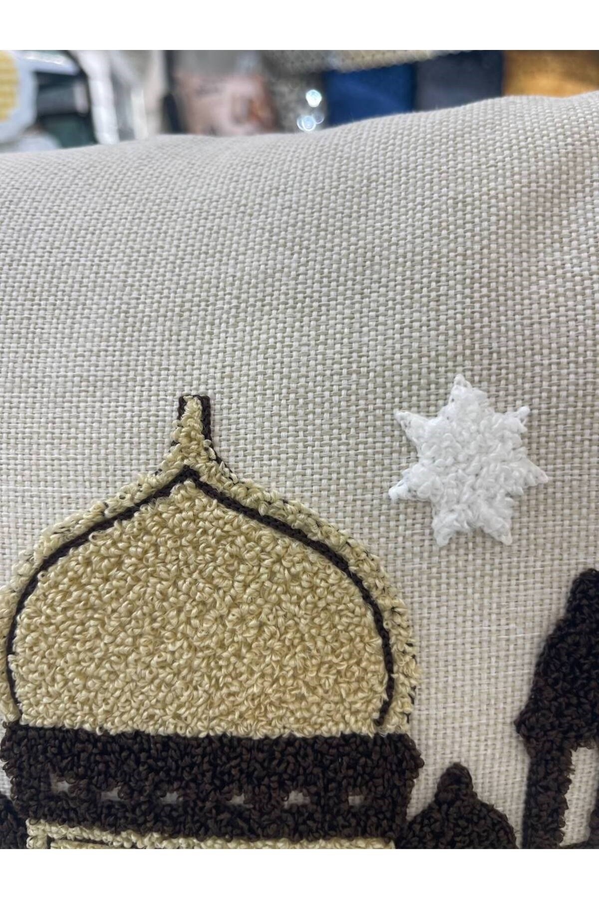 Ramazan Punch (panç) Nakışı İşlemeli Keten Kırlent Kılıfı 43x43