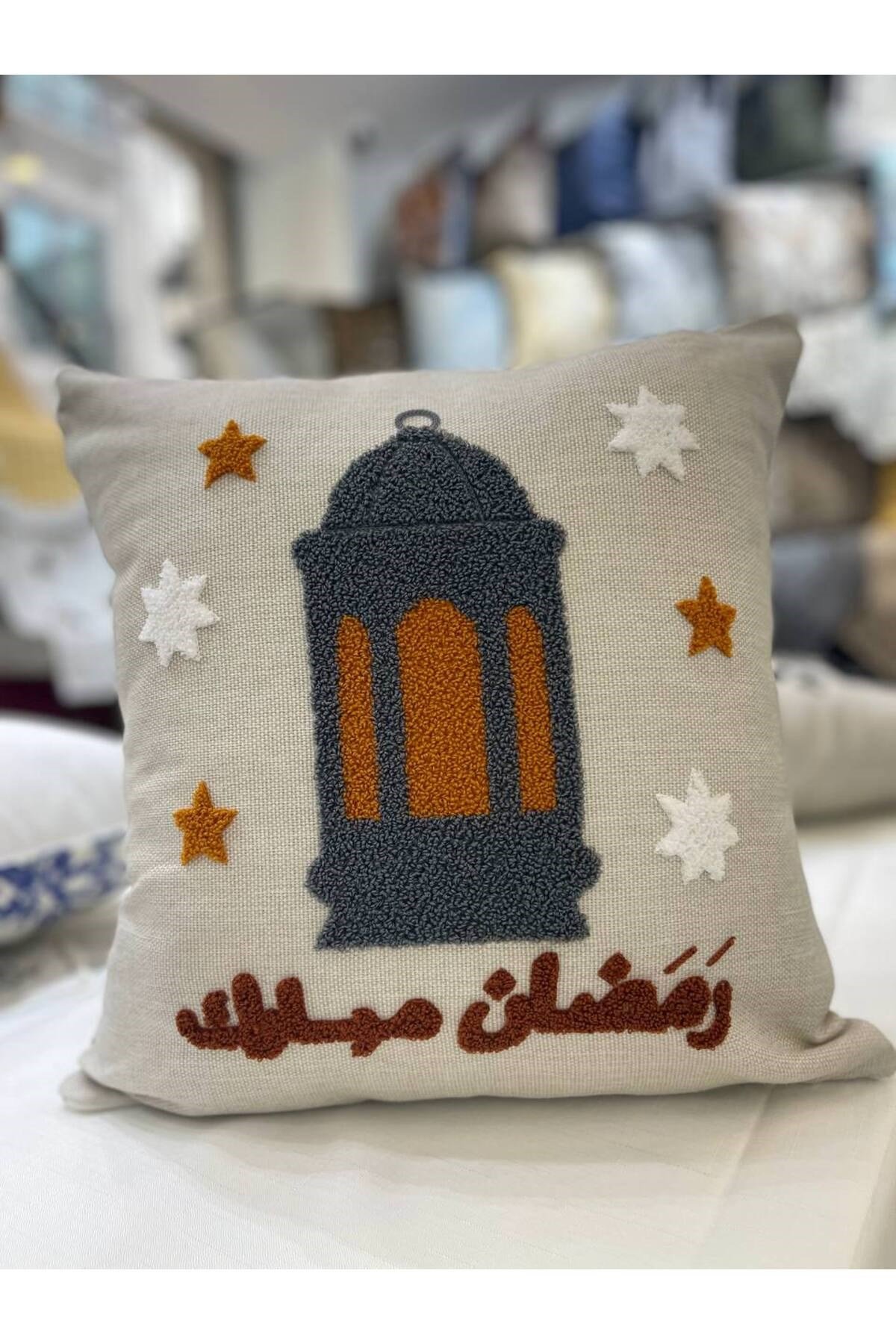 Ramazan Punch (panç) Nakışı İşlemeli Keten Kırlent Kılıfı 43x43