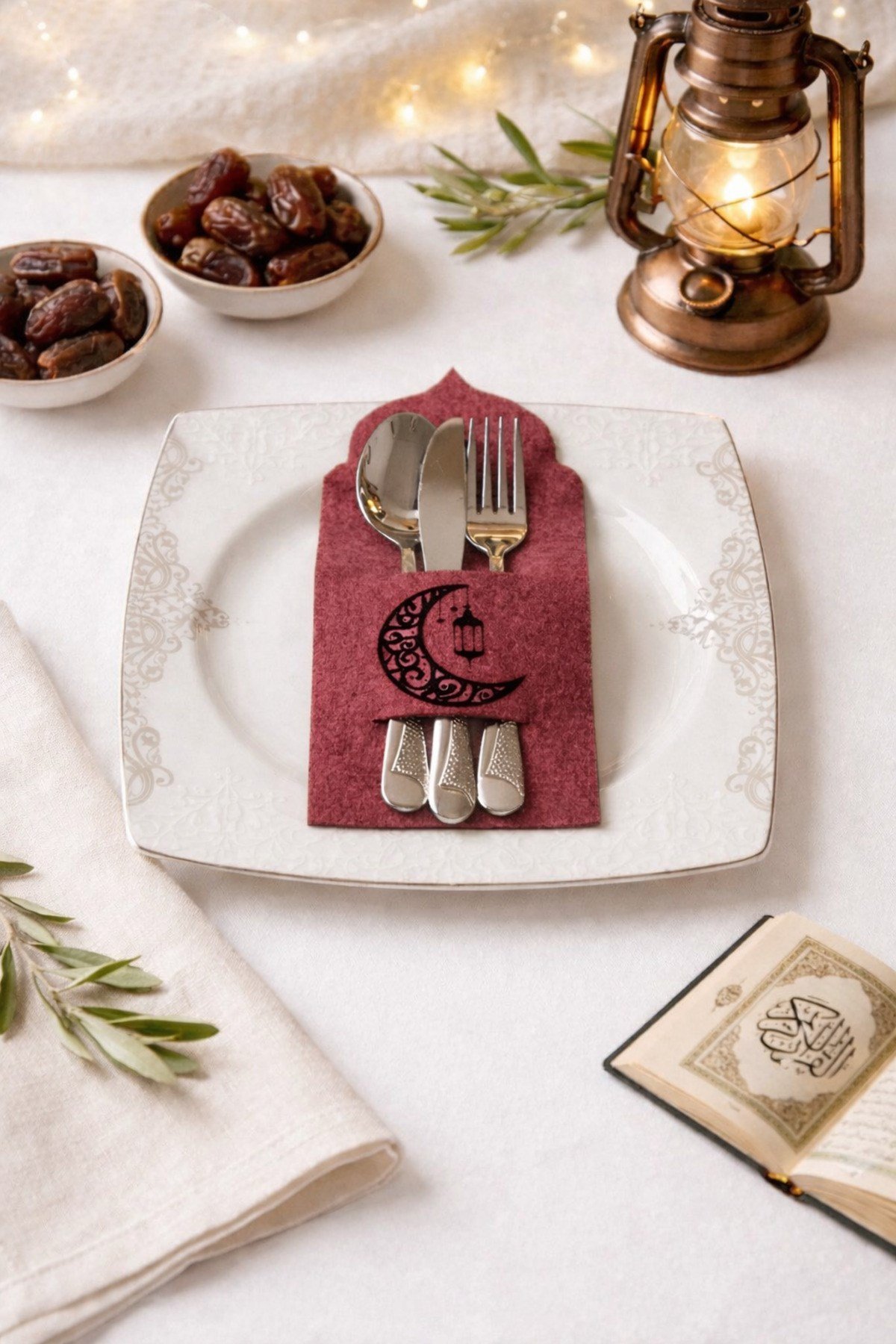 Ramazan Temalı Keçe Nakışlı 6Lı Çatal & Kaşık Sunum Seti
