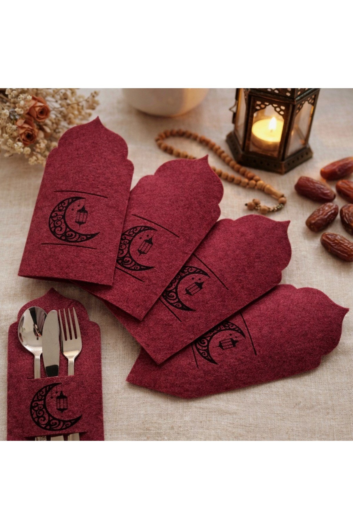 Ramazan Temalı Keçe Nakışlı 6Lı Çatal & Kaşık Sunum Seti