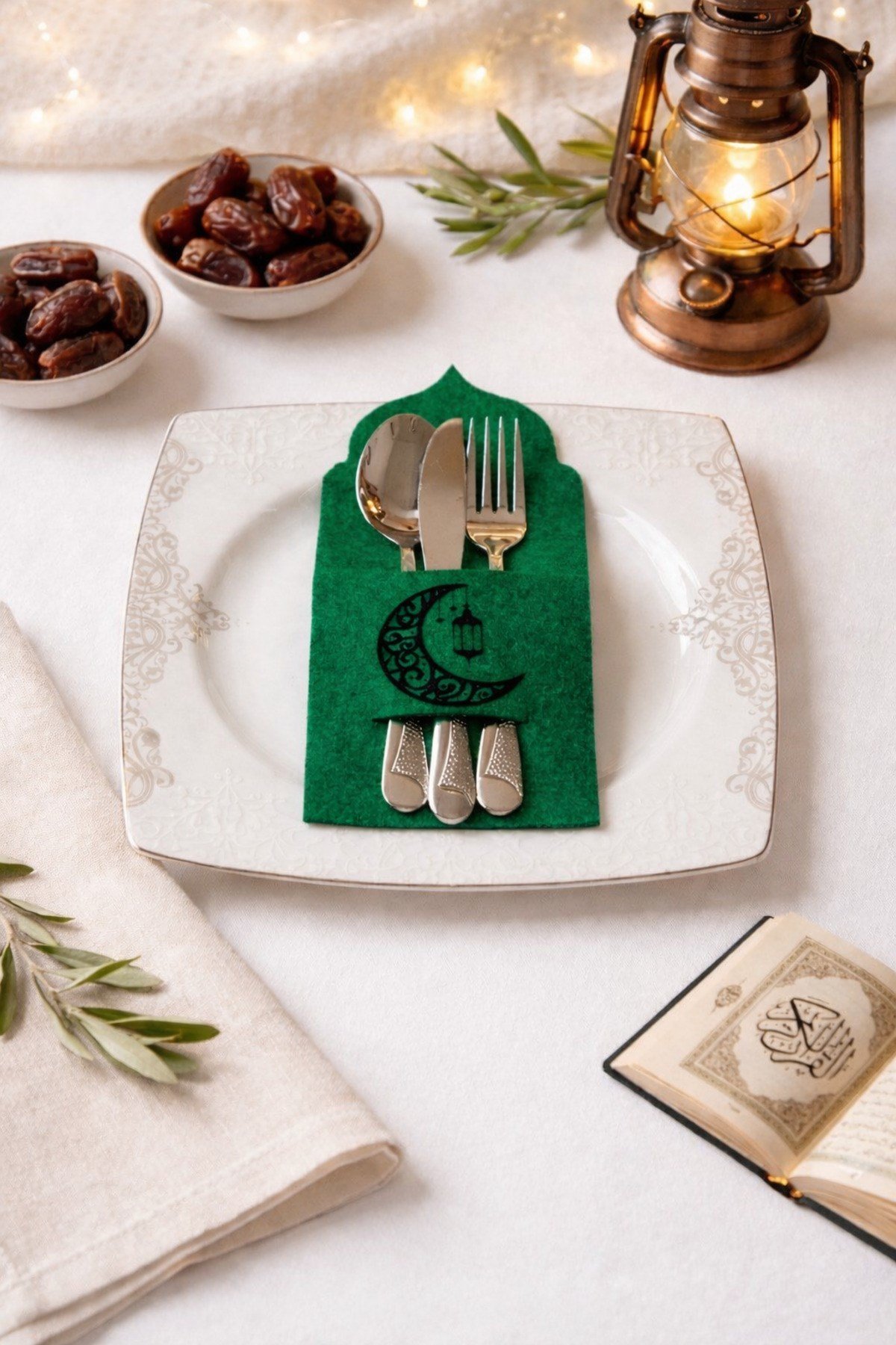 Ramazan Temalı Keçe Nakışlı 6Lı Çatal & Kaşık Sunum Seti