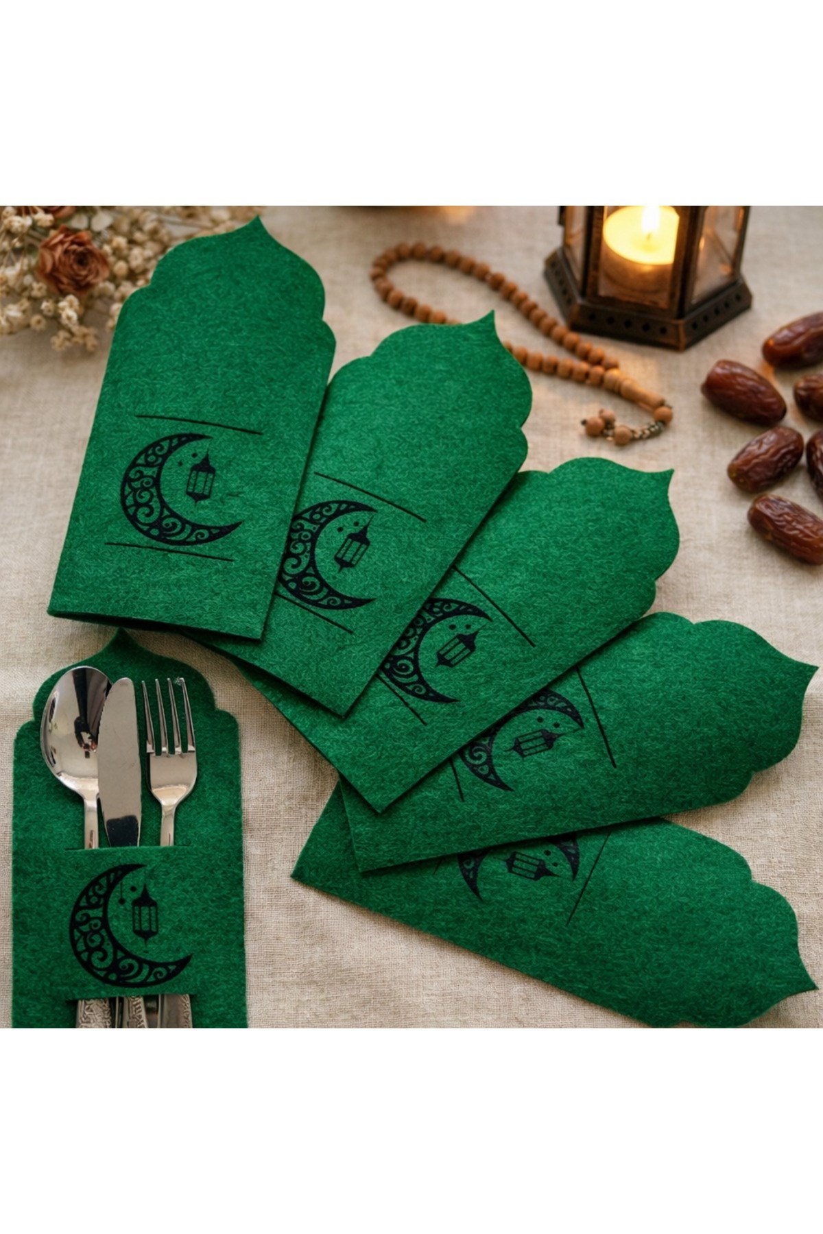 Ramazan Temalı Keçe Nakışlı 6Lı Çatal & Kaşık Sunum Seti