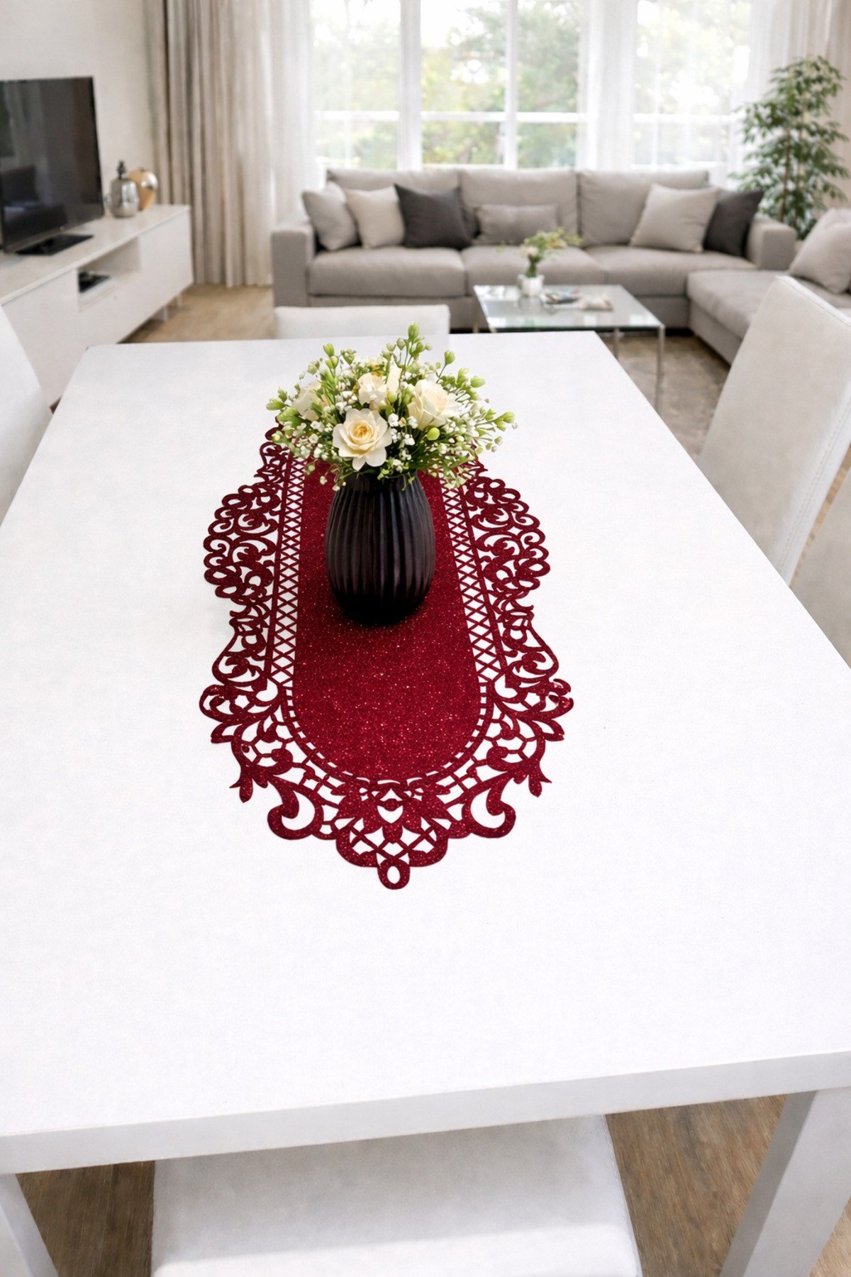 Simli Deri Görünümlü 100x33 Lüx dekoratif Runner