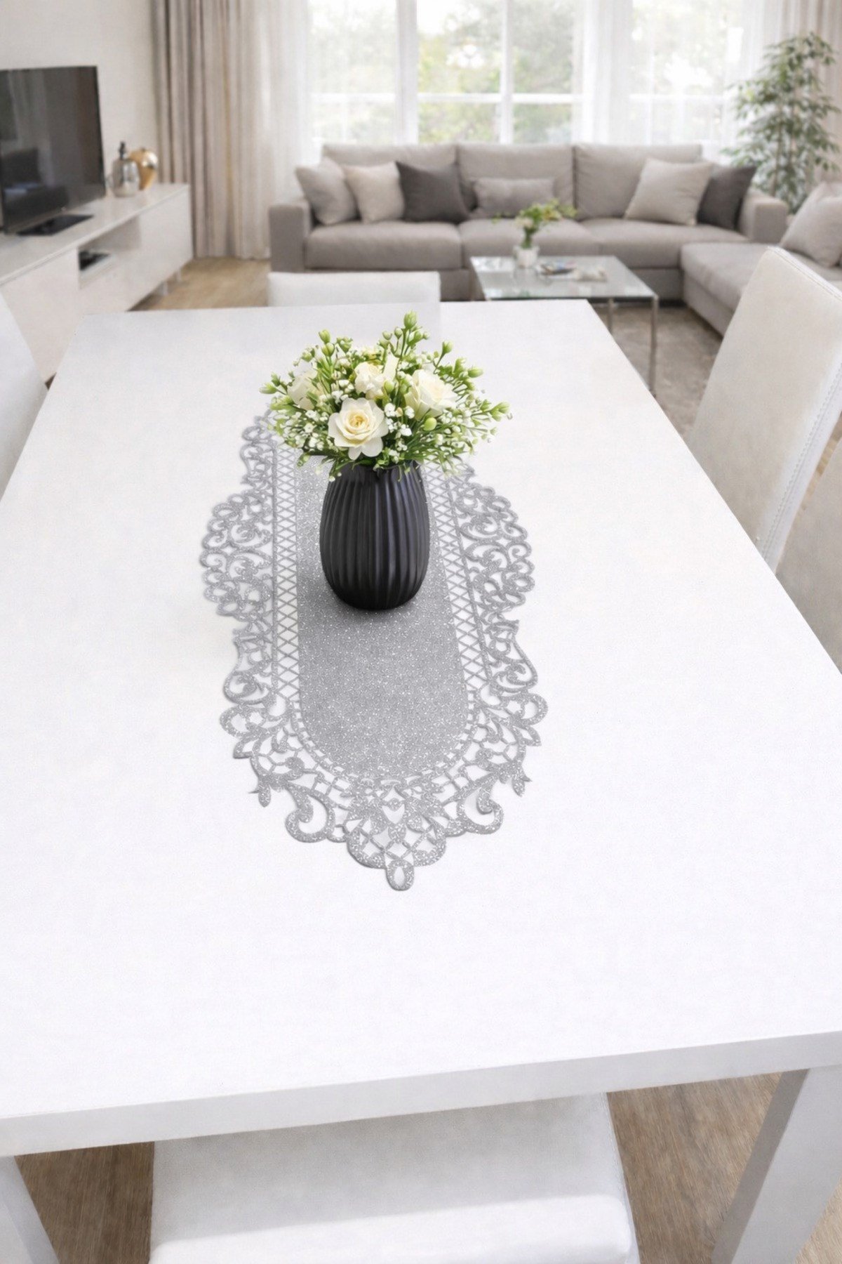 Simli Deri Görünümlü 100x33 Lüx dekoratif Runner