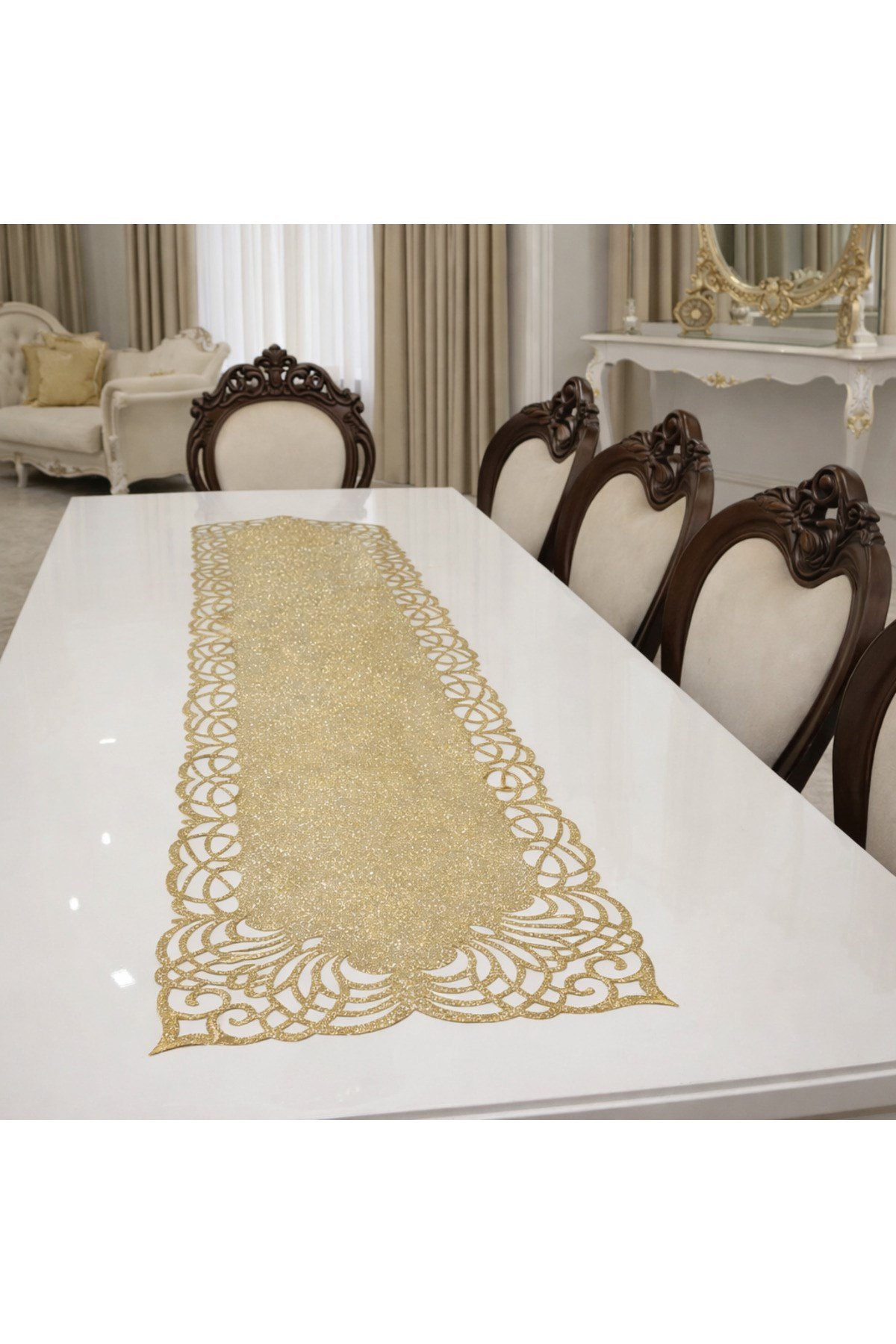 Simli Deri görünümlü 35 x110 Lazer Kesimli Gold Runner