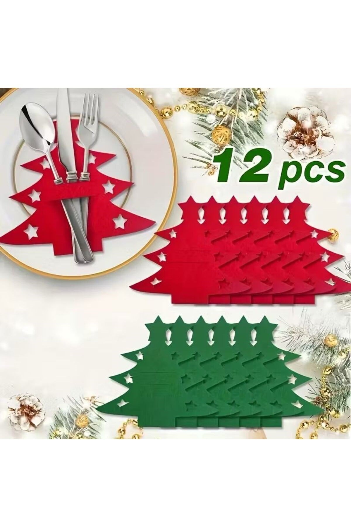 Yılbaşı Amerikan Keçe Kaşıklık Kaşıklık Set 12 Parça
