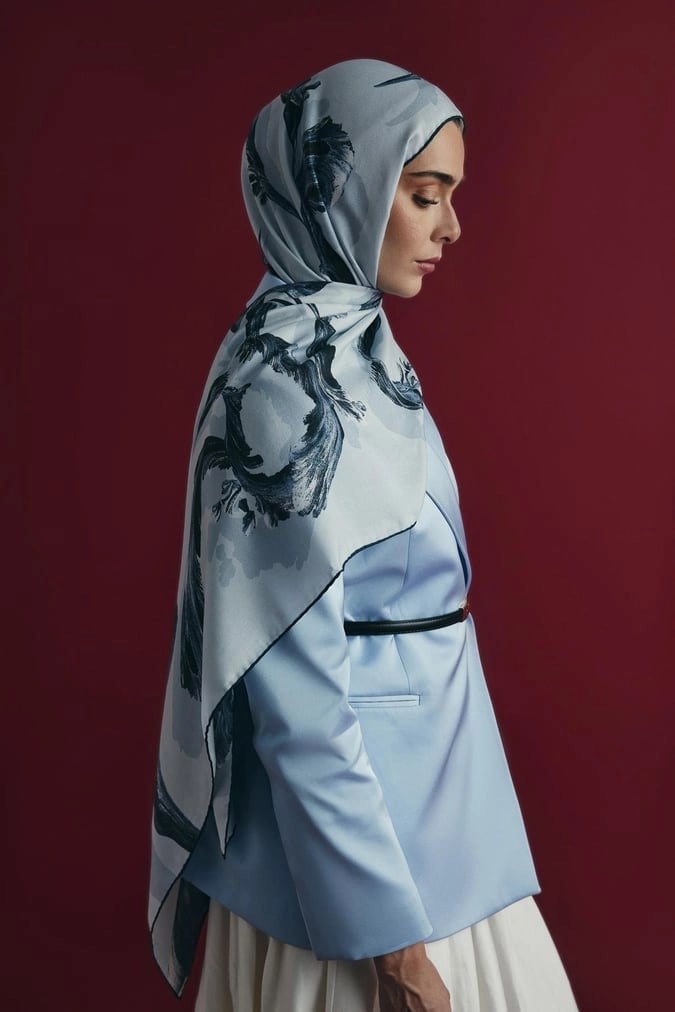 ANİ PAMUK İPEK ŞAL 70X190 - MAVİ