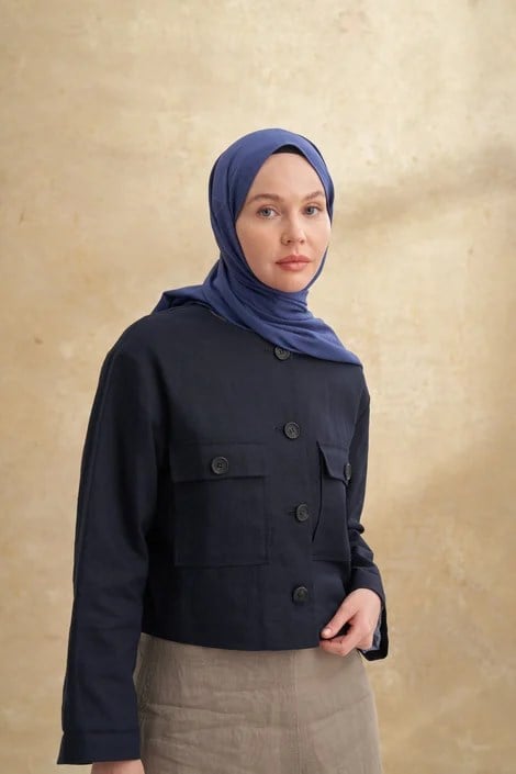 ARMANDA BAMBU FLORE DESEN LACİVERT ŞAL