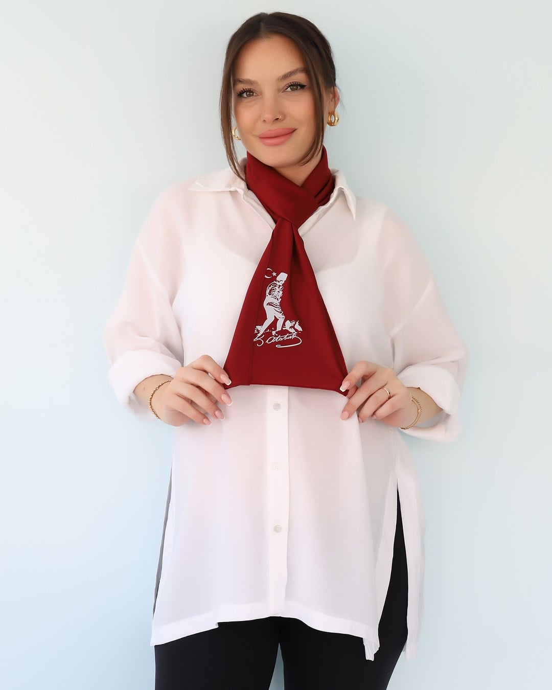 Atatürk Baskılı Düz Renk Fular