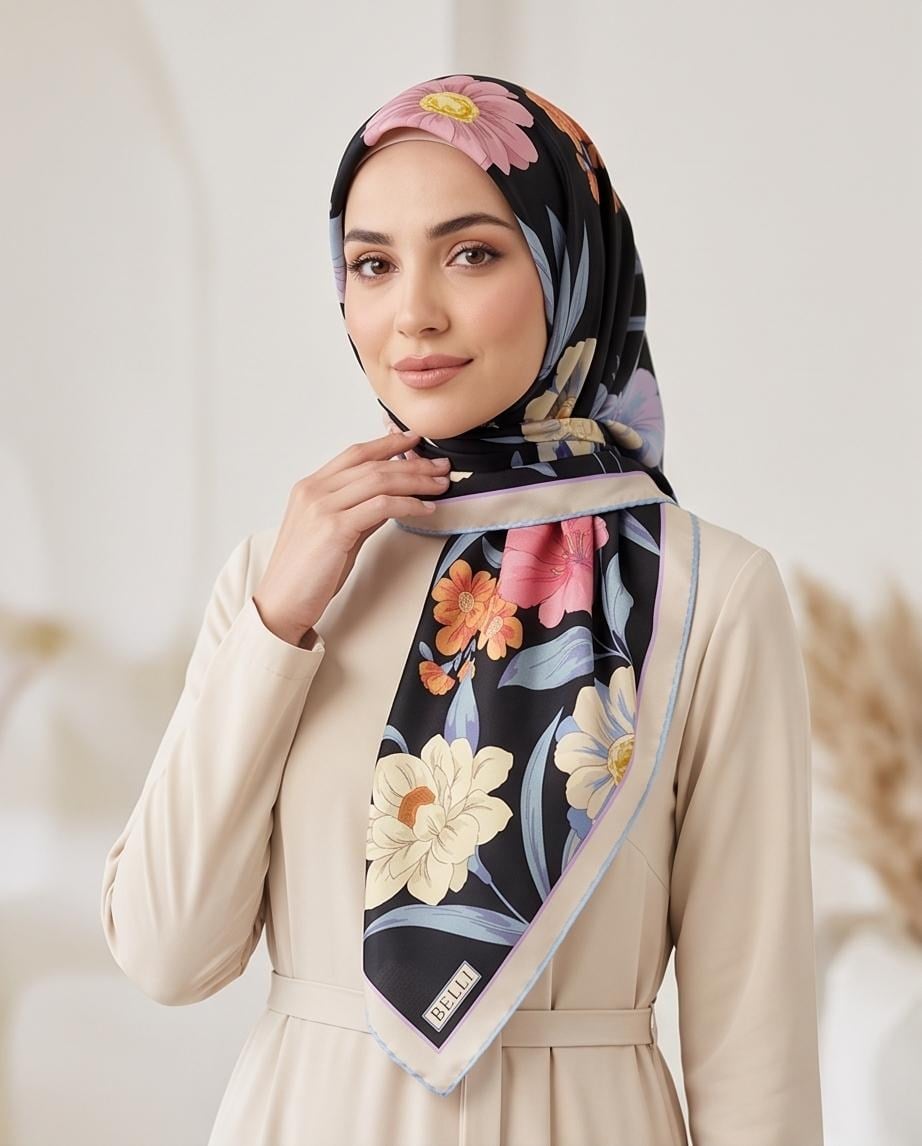 BELLİ ÇİÇEK DESEN İPEK EŞARP 4219D (TWİLL)