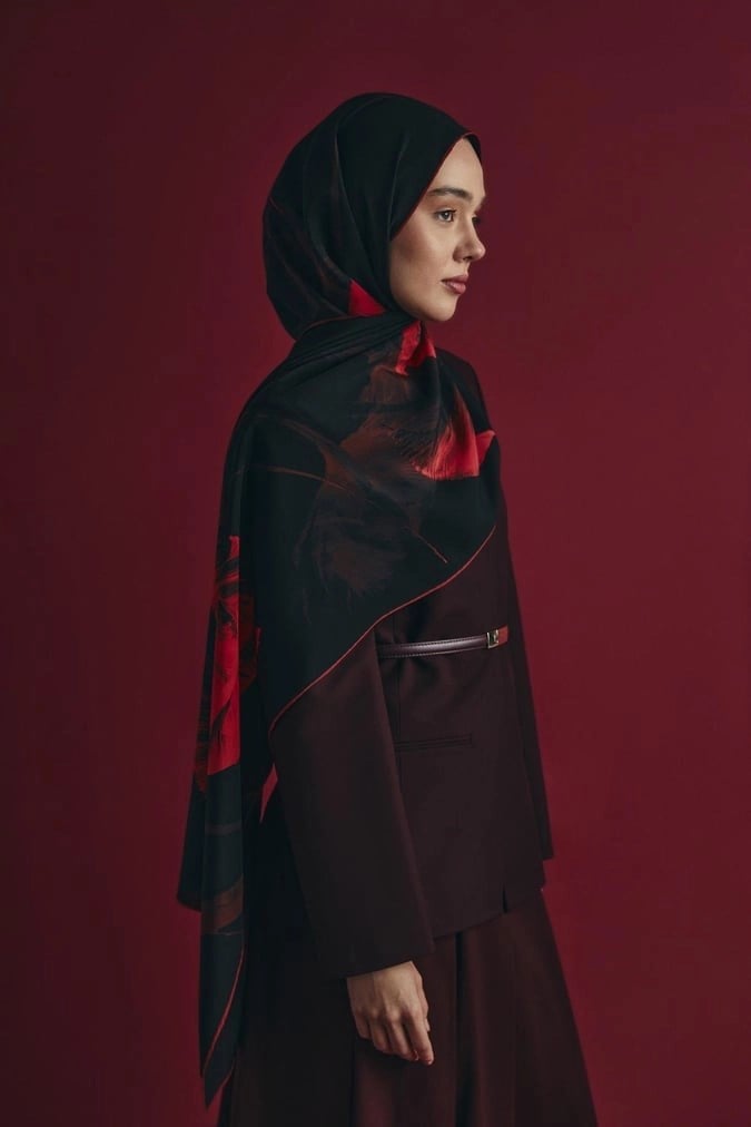 EFZA KREP İPEK ŞAL 70X190 CM -KIRMIZI