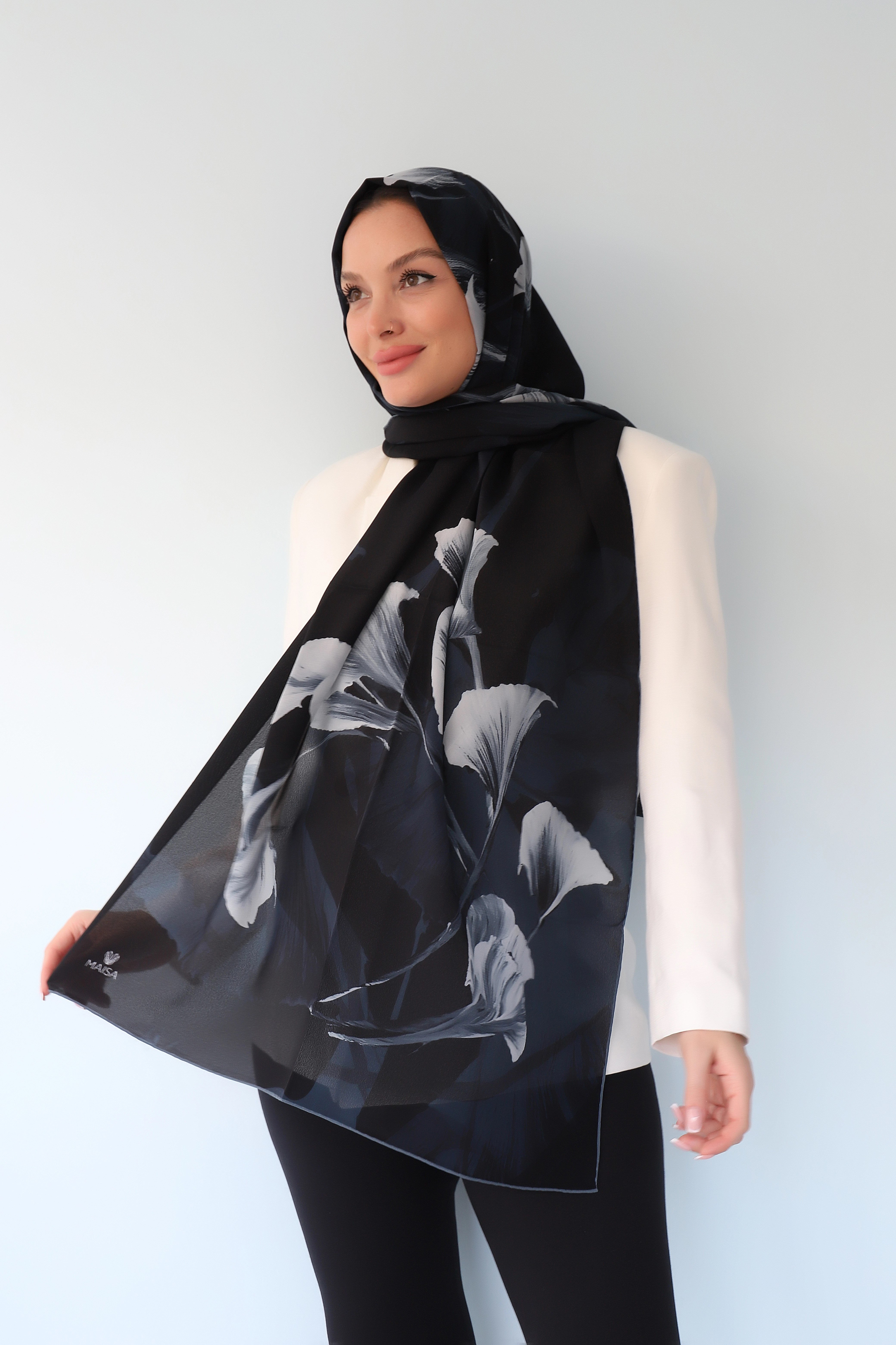 EFZA KREP İPEK ŞAL 70X190 CM -KOYU MAVİ