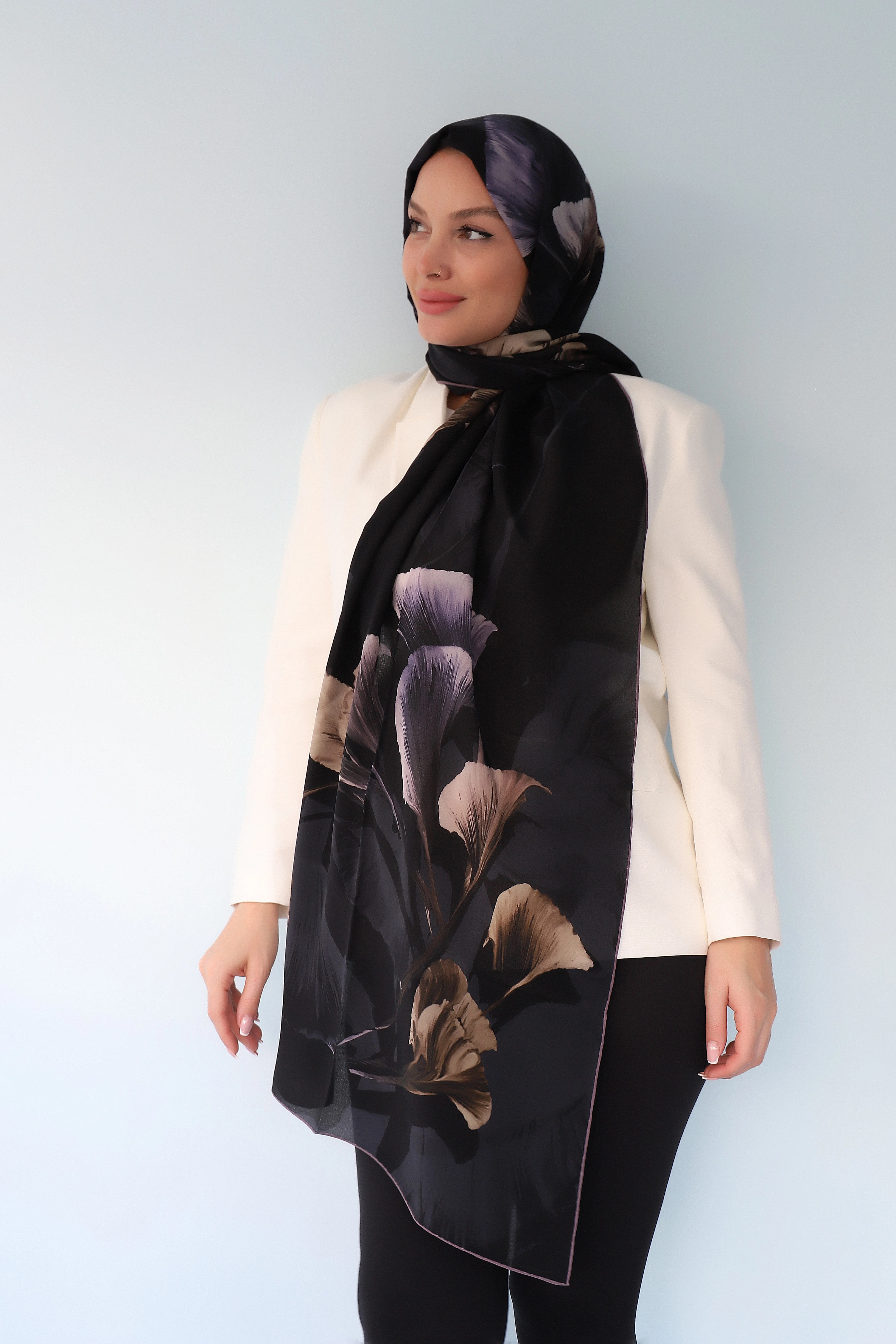 EFZA KREP İPEK ŞAL 70X190 CM -LACİVERT