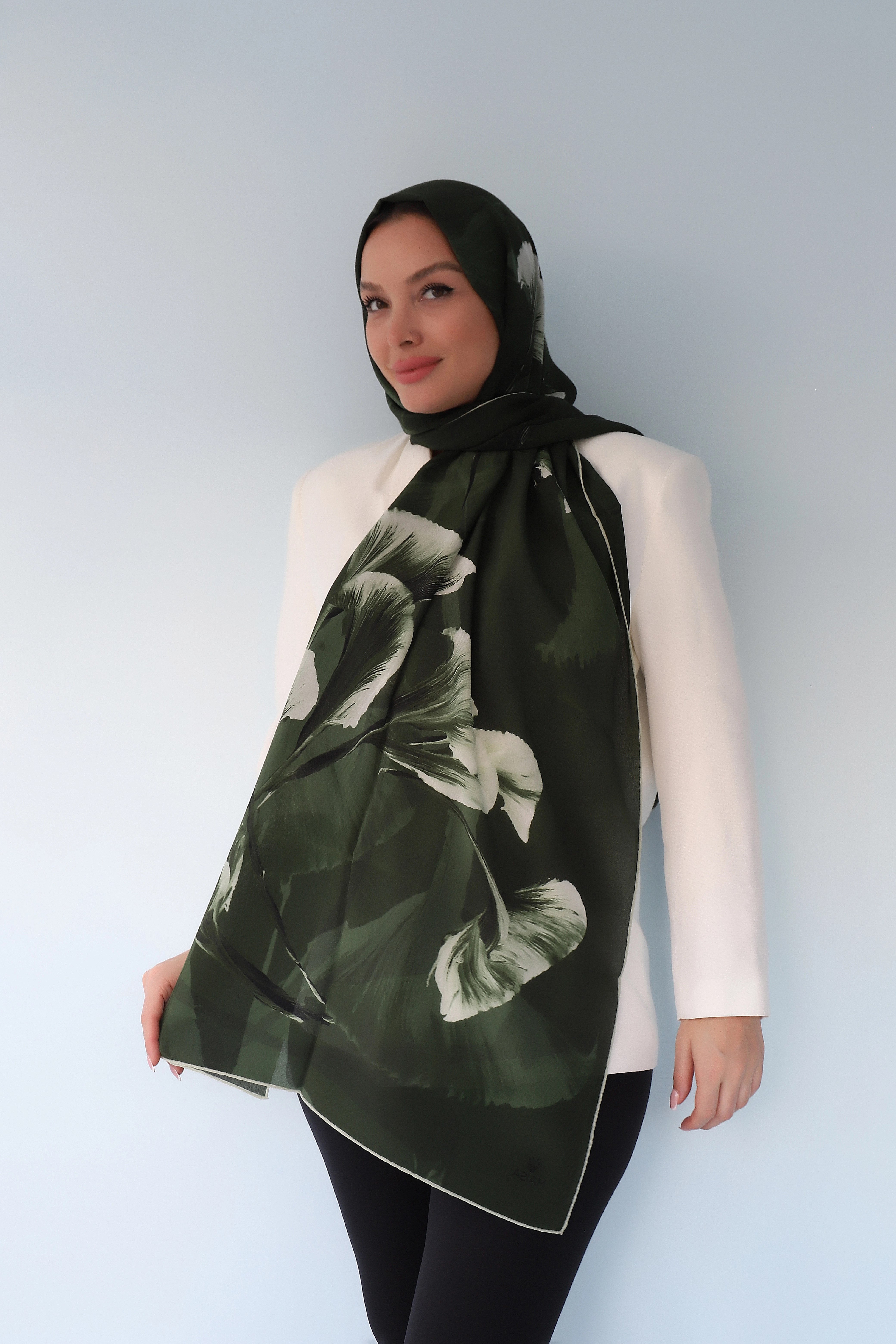 EFZA KREP İPEK ŞAL 70X190 CM -YEŞİL
