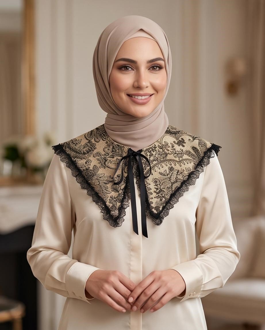 ELİT KENARLARI TÜL DETAYLI DOKUMA YAKA