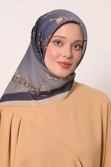 FLORAL EŞARP -MİSTİK MAVİ