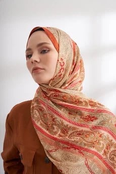 İTHAL VUAL NUIT DESEN ŞAL - KAMEL-ORANGE
