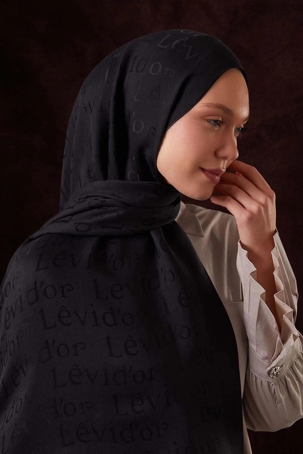 LEVİDOR YAZI BASKILI NAİA JAKAR ŞAL-SİYAH