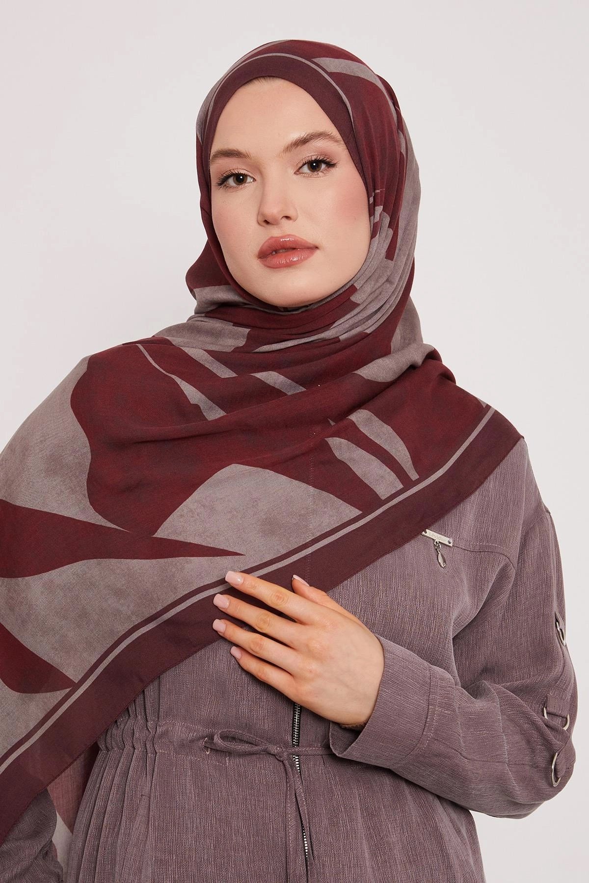 LUVENSARA DESENLİ İPEK ŞAL -YAKUT BORDO