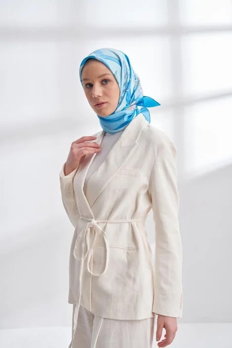 PREMIUM COLLECTION FIOR DESEN TWILL İPEK EŞARP - TURKUAZ