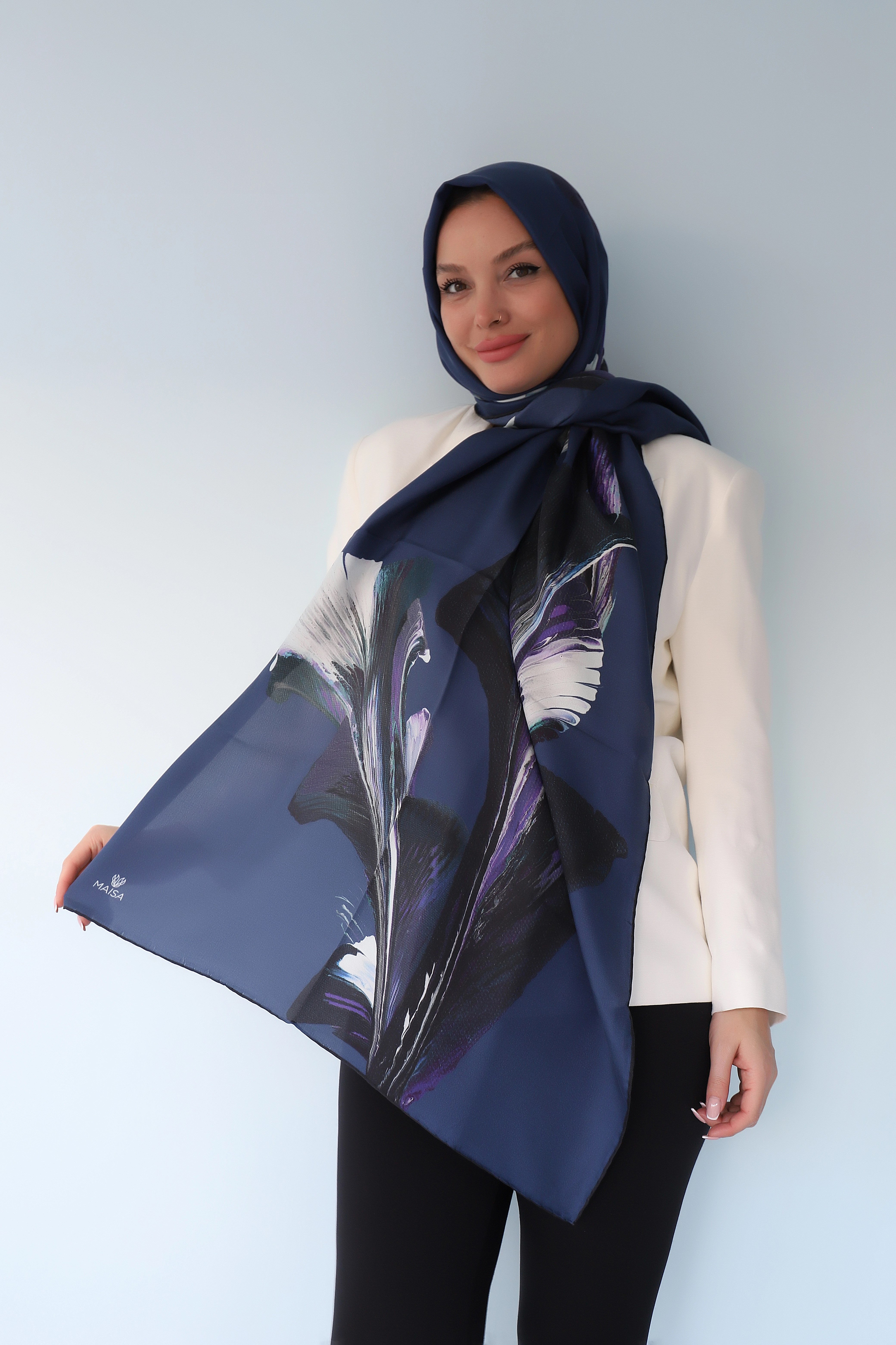 ŞULE PAMUK İPEK ŞAL 70X190 CM - KOYU MAVİ