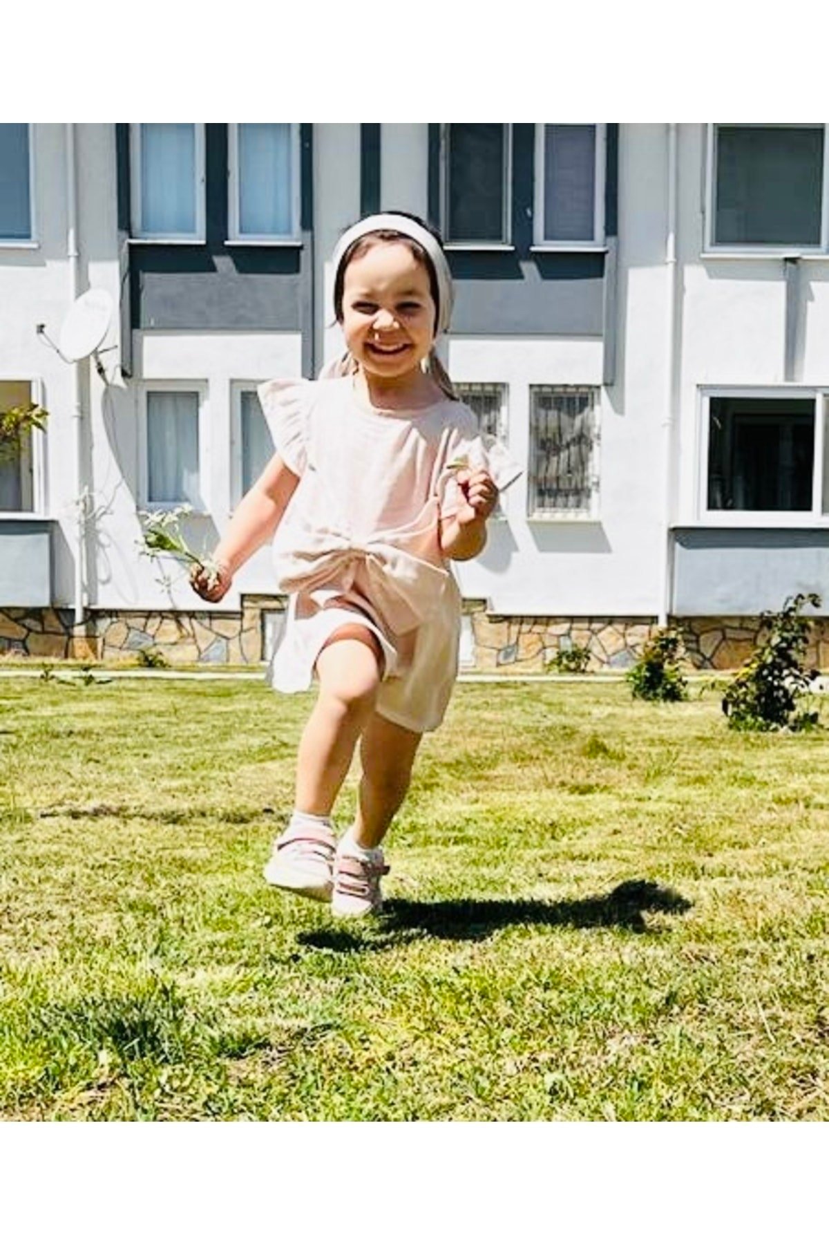 %100 Organik Pamuk Çift Kat Müslin Retro Çocuk Elbise Ve Saç Aksesuarı