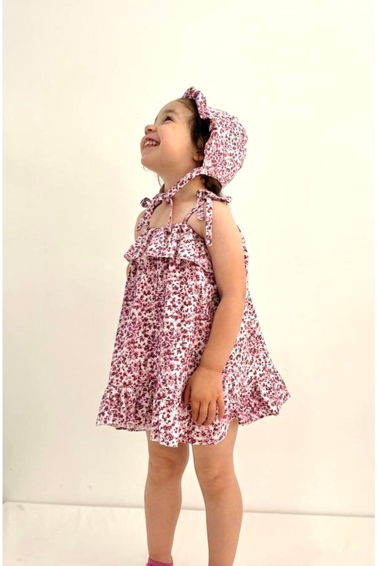 Country Model Kız Bebek Çocuk Elbise Şapka Ikili Set