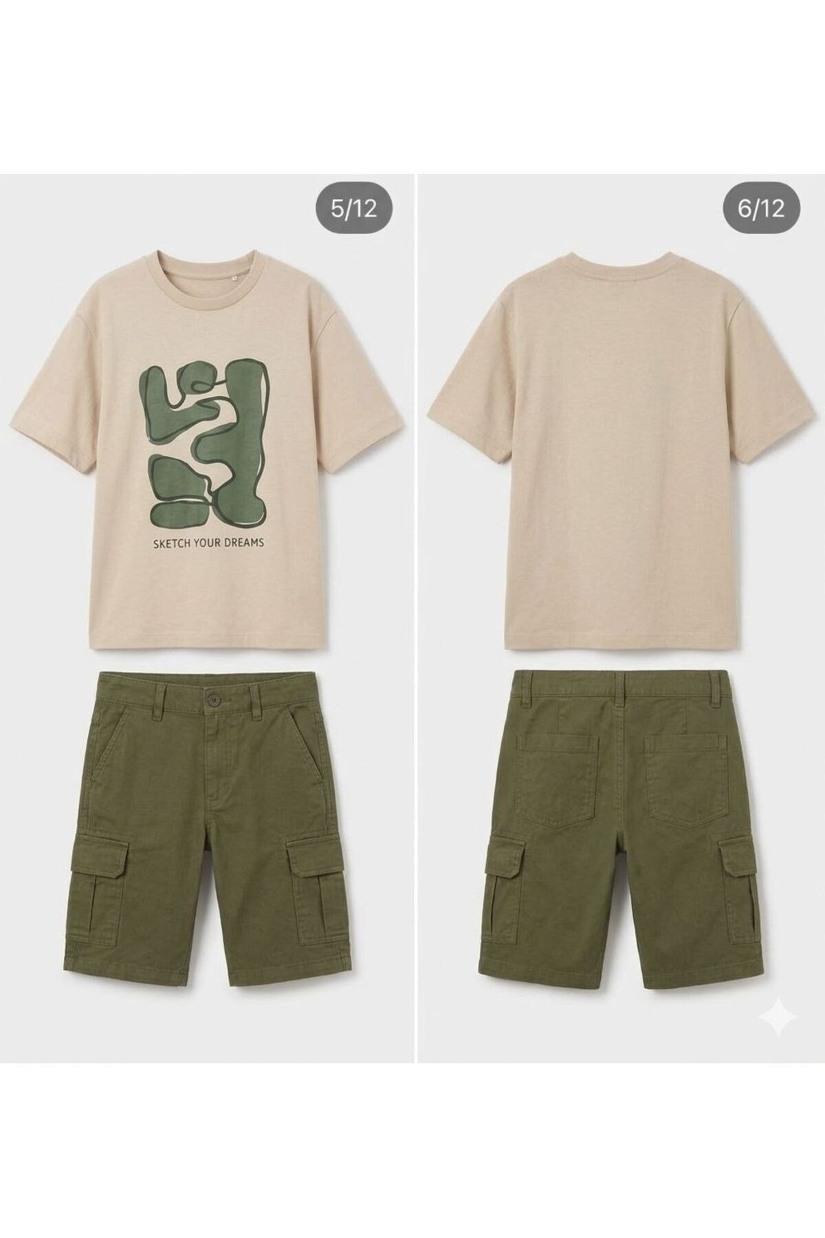 Erkek Bej T-Shirt Yeşil Şort Takım