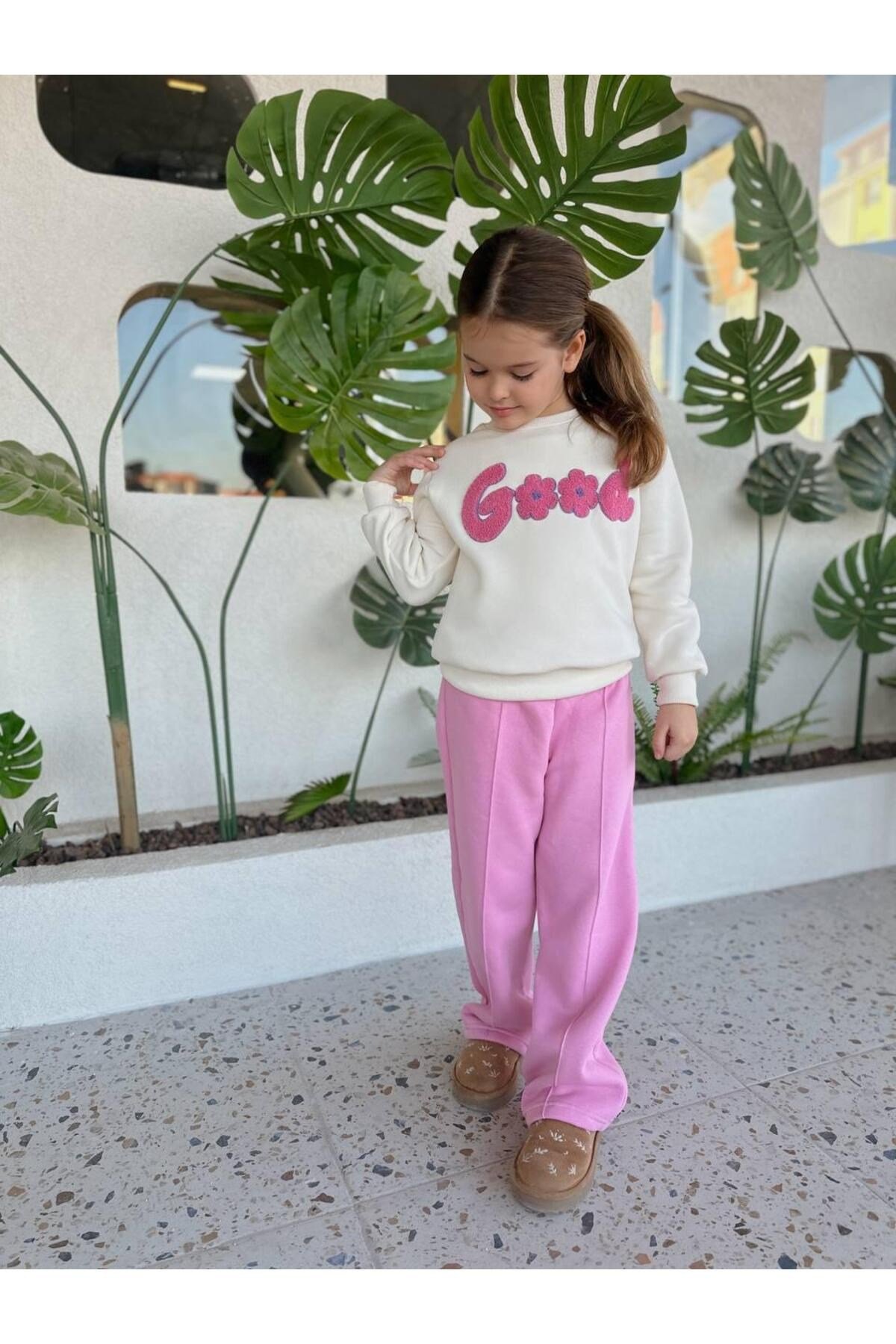 Good Süzene Nakışlı Çımalı 2 li Sweat Eşofman Takım Kız Çocuk