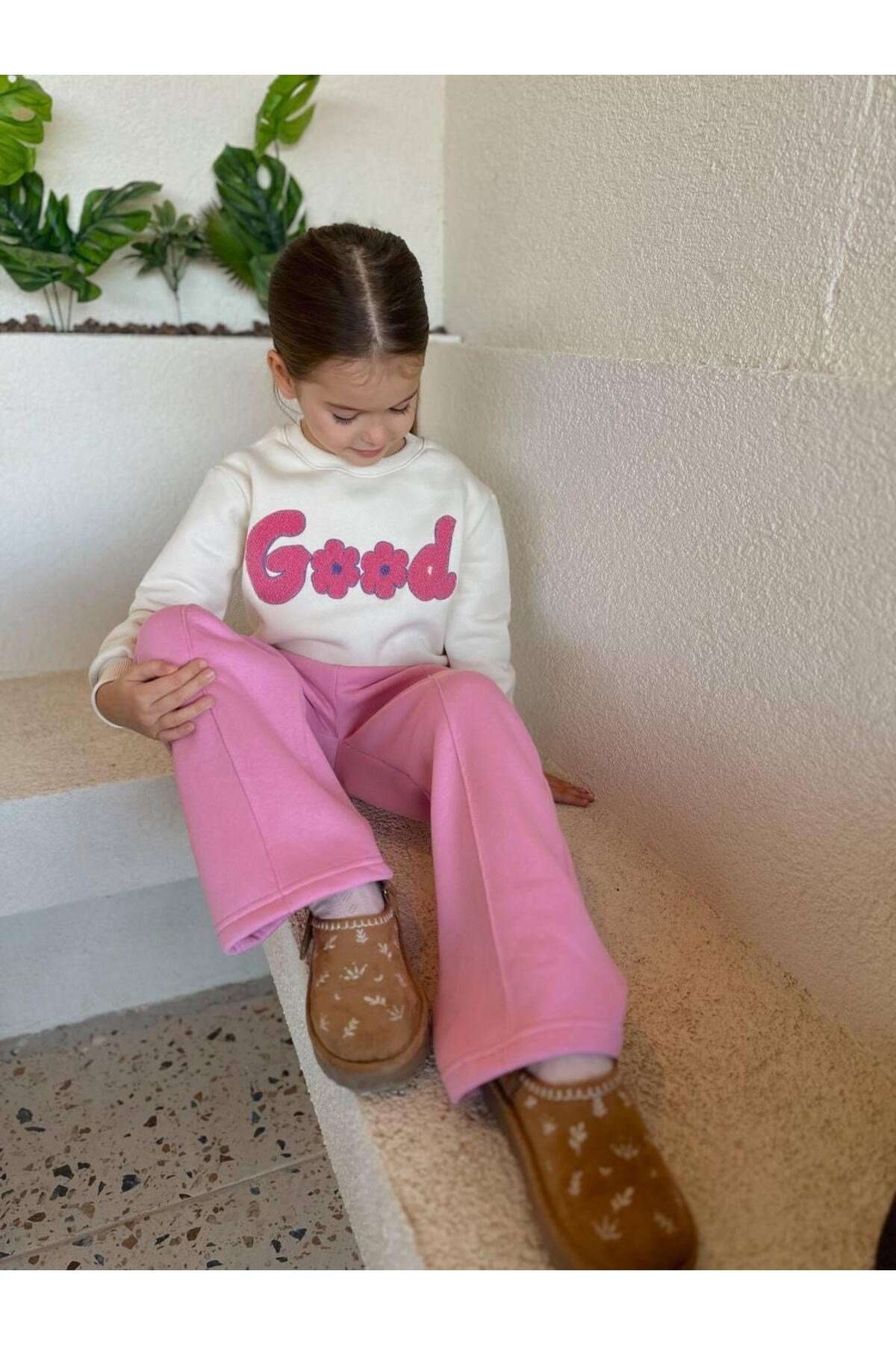 Good Süzene Nakışlı Çımalı 2 li Sweat Eşofman Takım Kız Çocuk