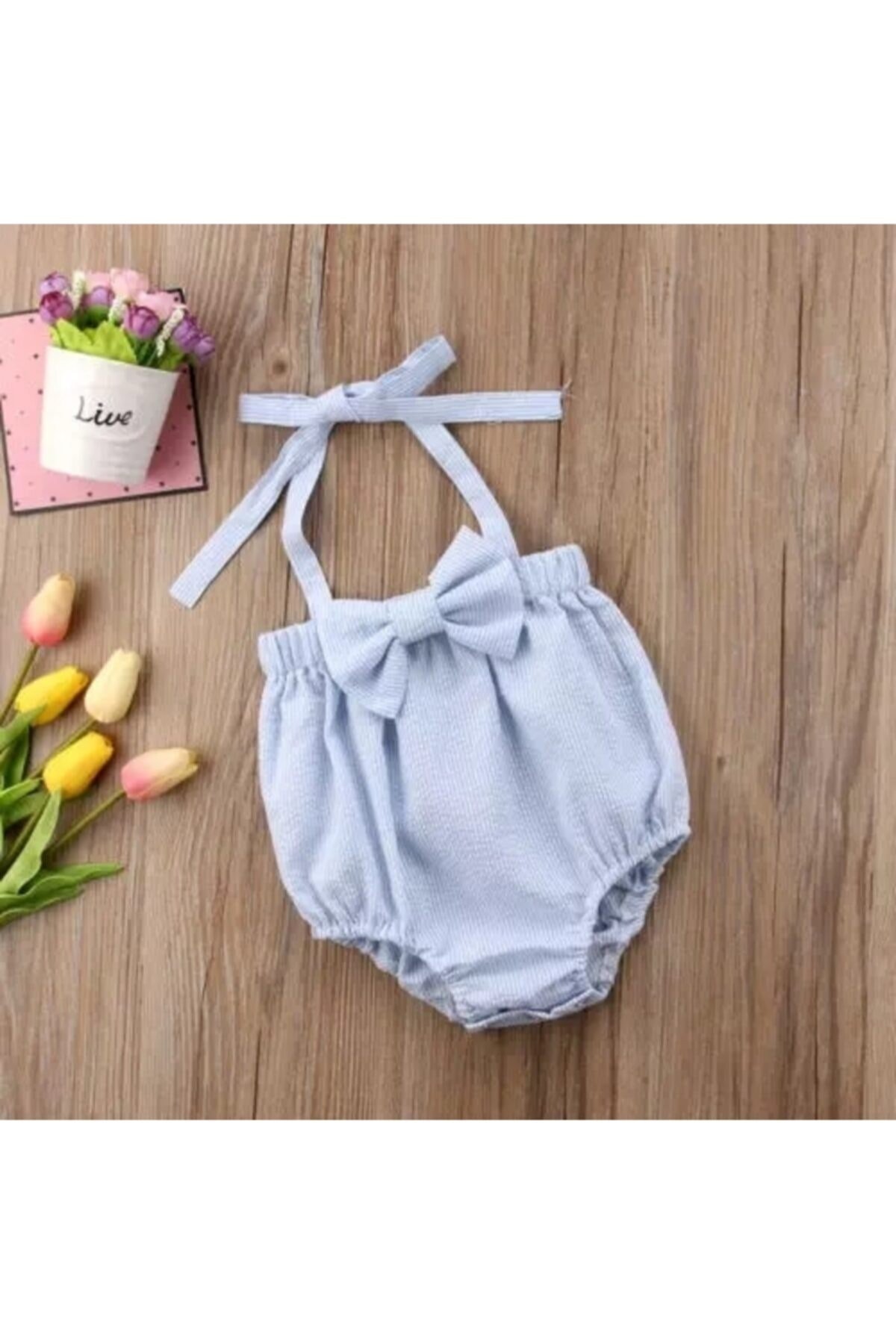 Kız Bebek Fitilli Boyundan Askılı Romper Tulum