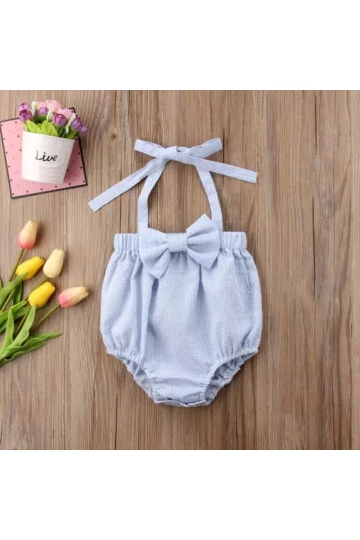 Kız Bebek Fitilli Boyundan Askılı Romper Tulum