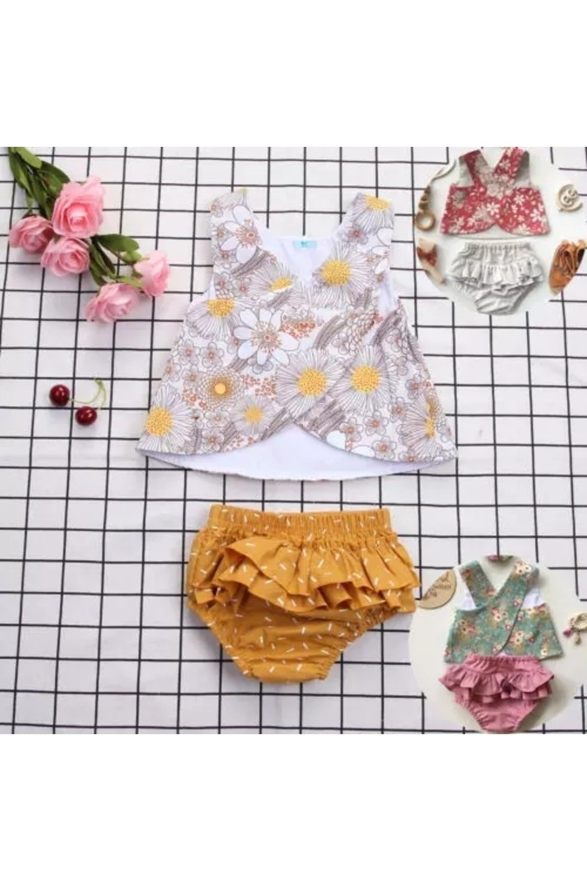 Kız Bebek Yaz Modası Çapraz Askılı Ikili Set