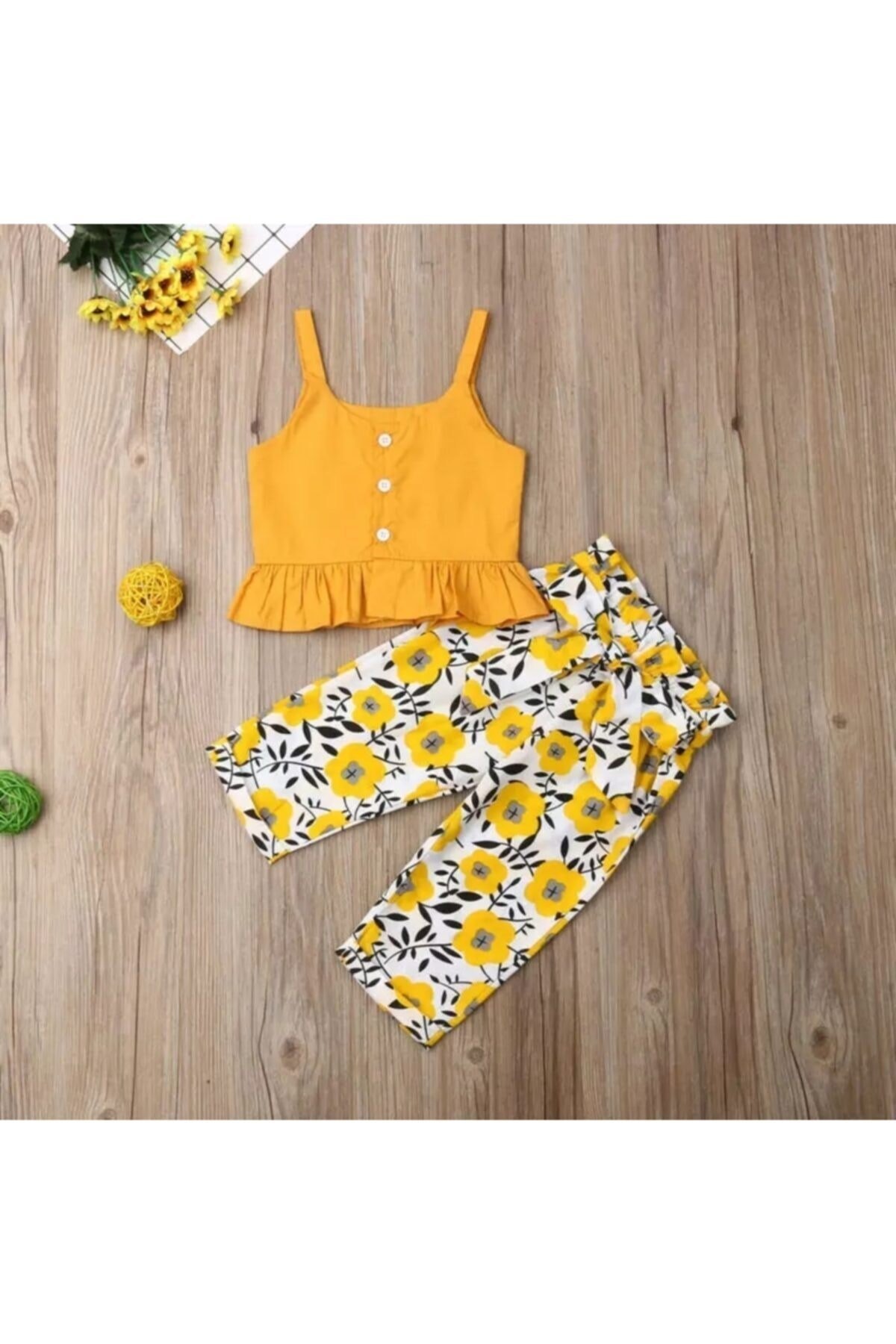 Kız Çocuk Sun Flowers Bluz Pantolon Ikili Set
