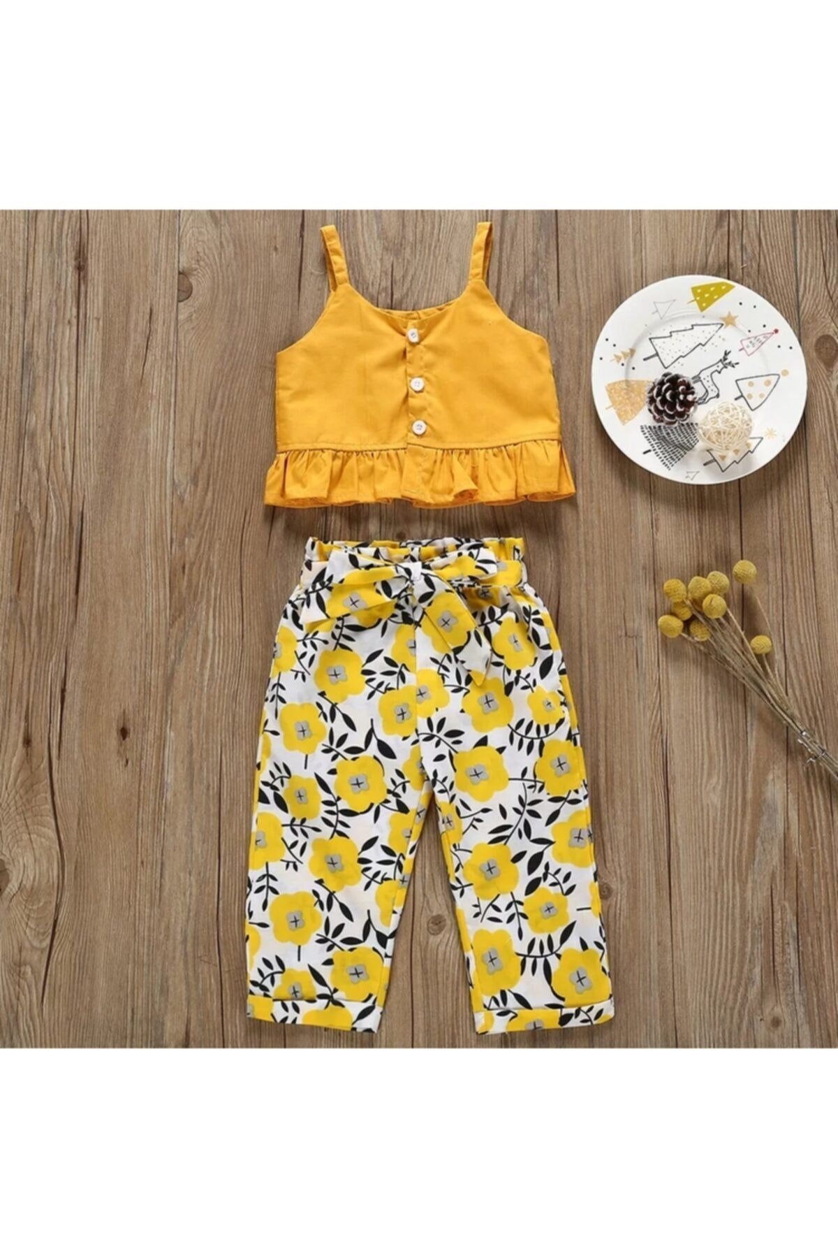 Kız Çocuk Sun Flowers Bluz Pantolon Ikili Set