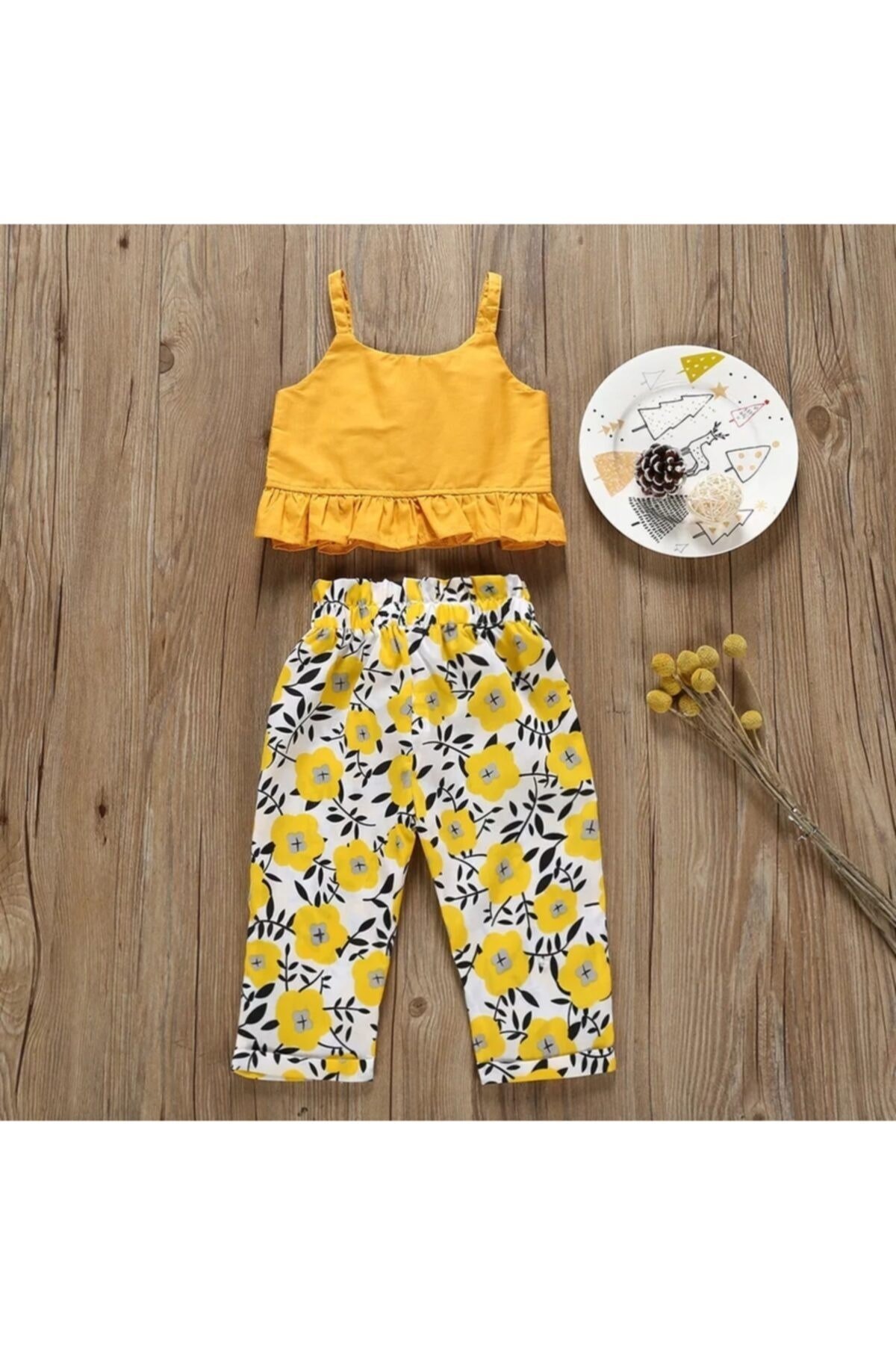 Kız Çocuk Sun Flowers Bluz Pantolon Ikili Set