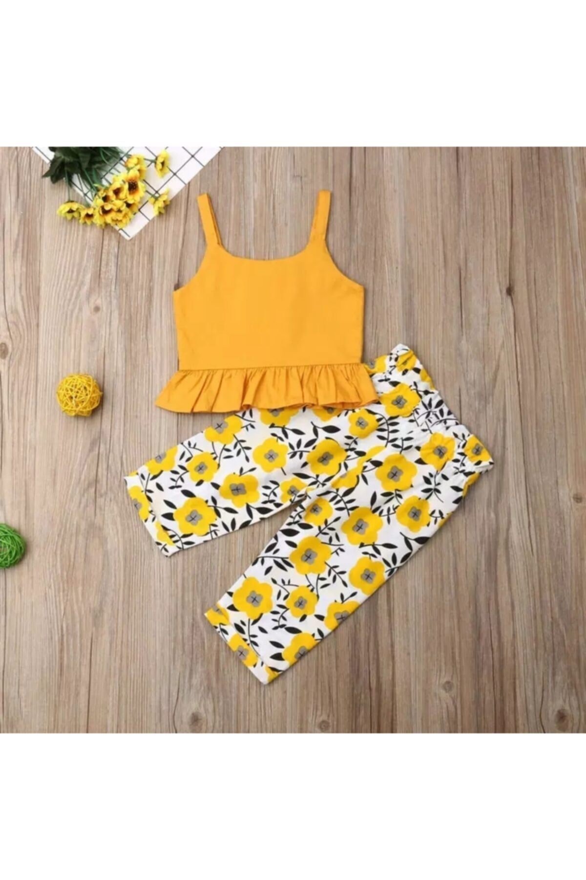 Kız Çocuk Sun Flowers Bluz Pantolon Ikili Set