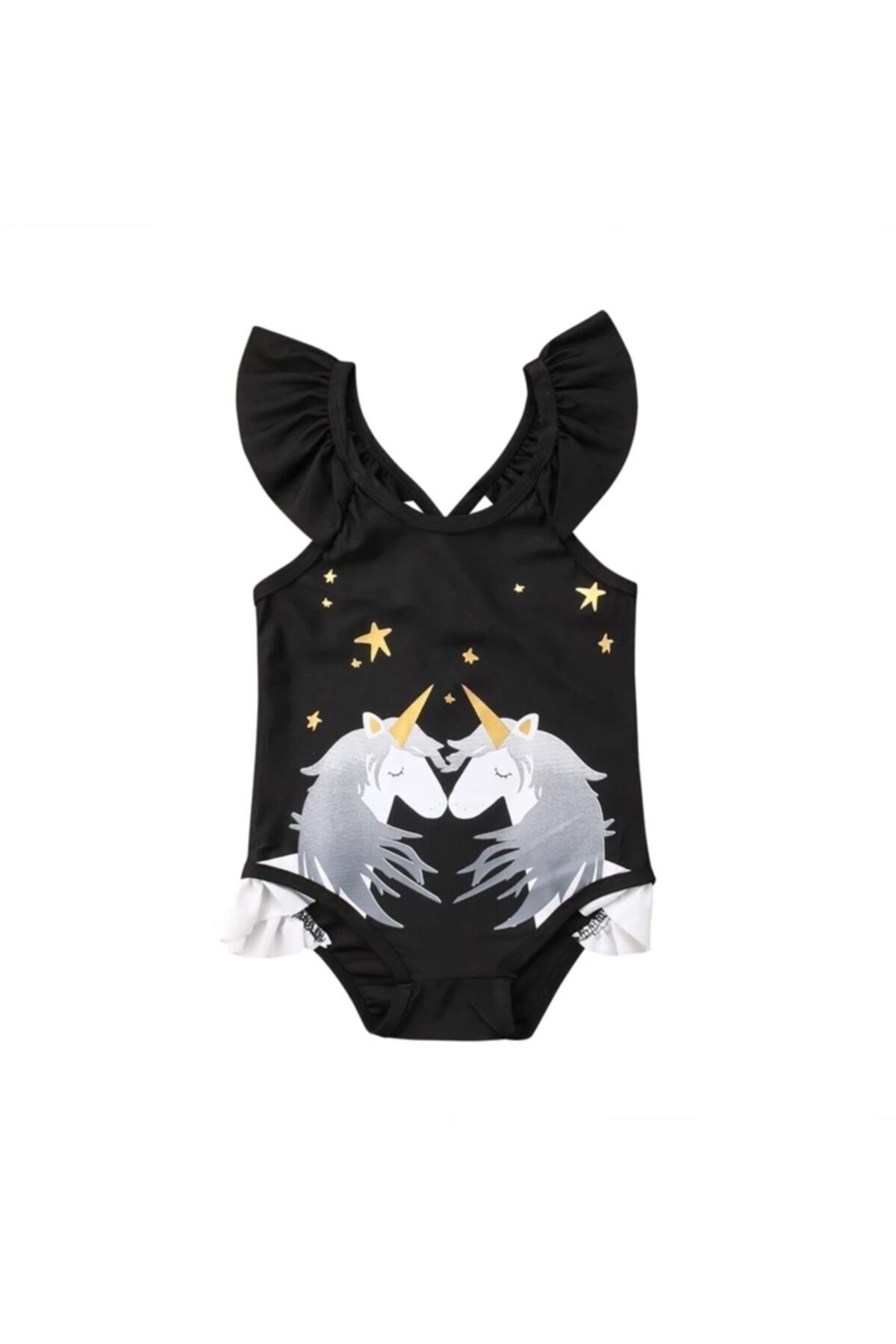 Unicorn Desenli Kız Çocuk Mayo