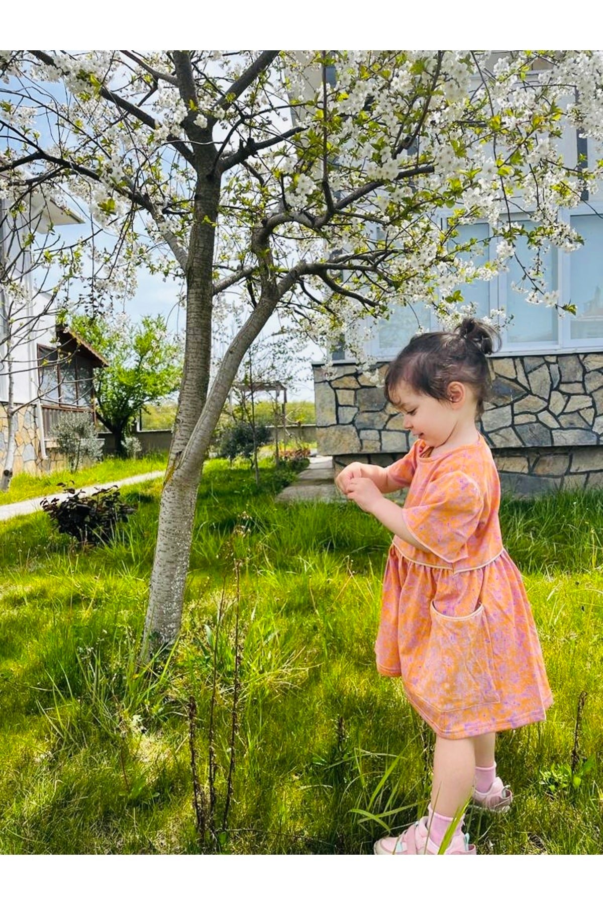 Yeni Over Size Retro Kız Çocuk Bahar Çiçeği Elbise