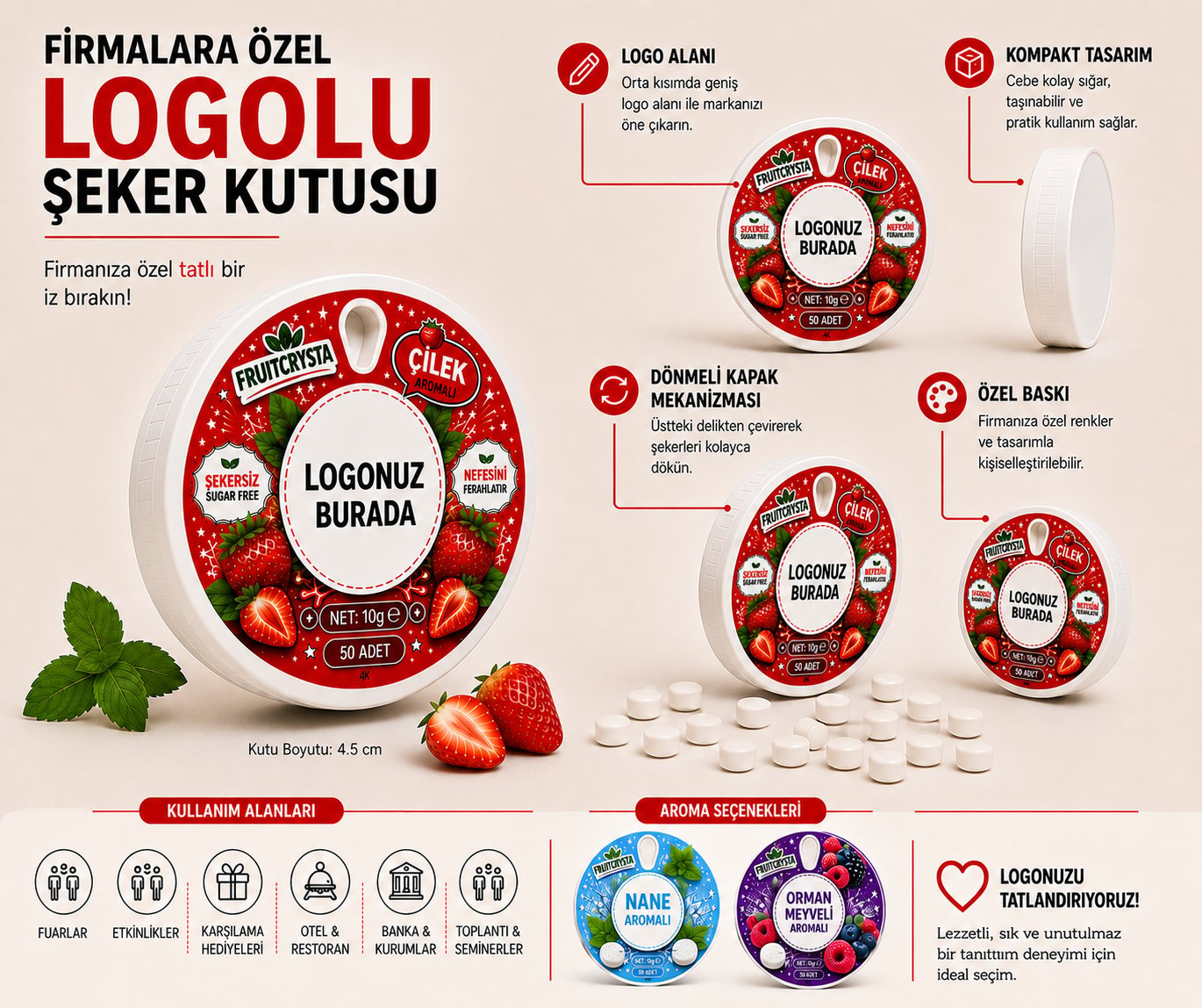 Logolu Çilekli Kutu Şeker