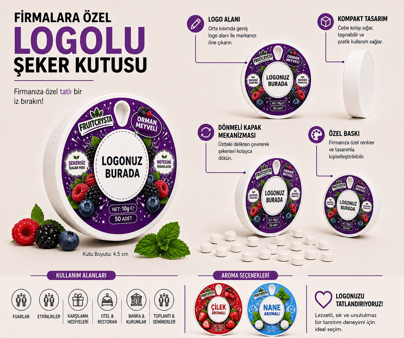 Logolu Orman Meyveli Kutu Şeker