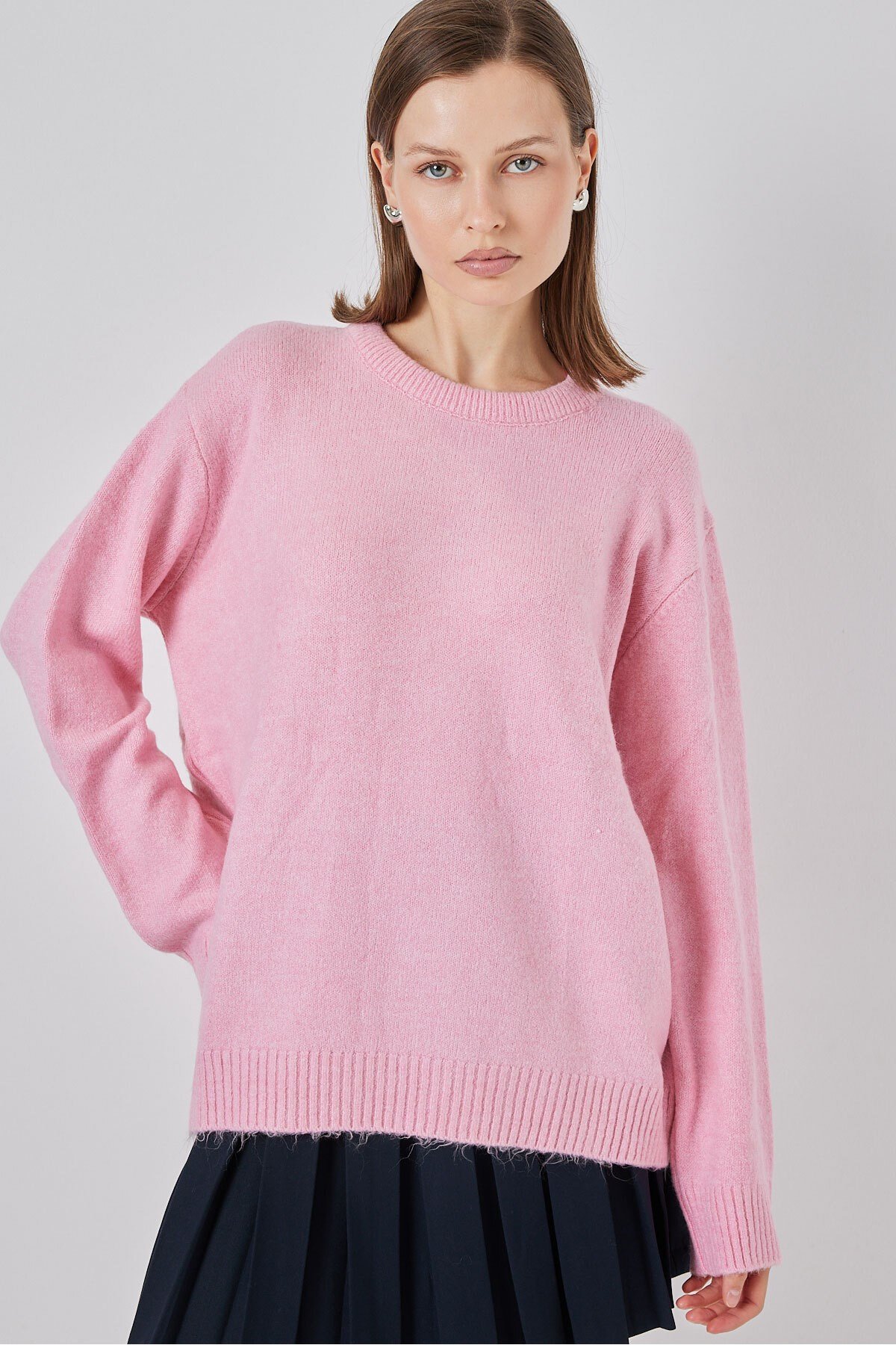 15895 Kadın Oversize Triko Kazak - A. Pembe
