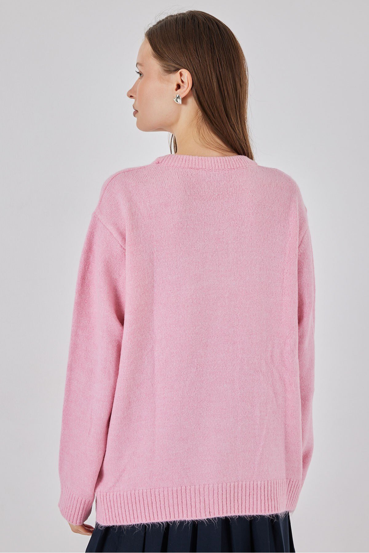 15895 Kadın Oversize Triko Kazak - A. Pembe