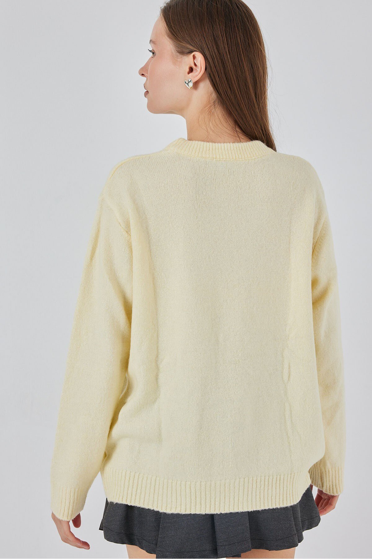 15895 Kadın Oversize Triko Kazak - A.Sarı