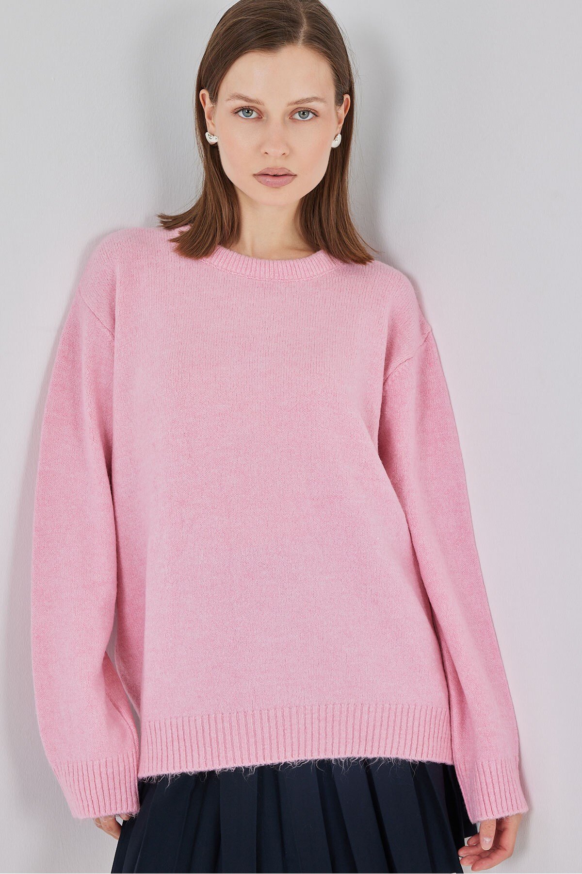 15895 Kadın Oversize Triko Kazak - A. Pembe