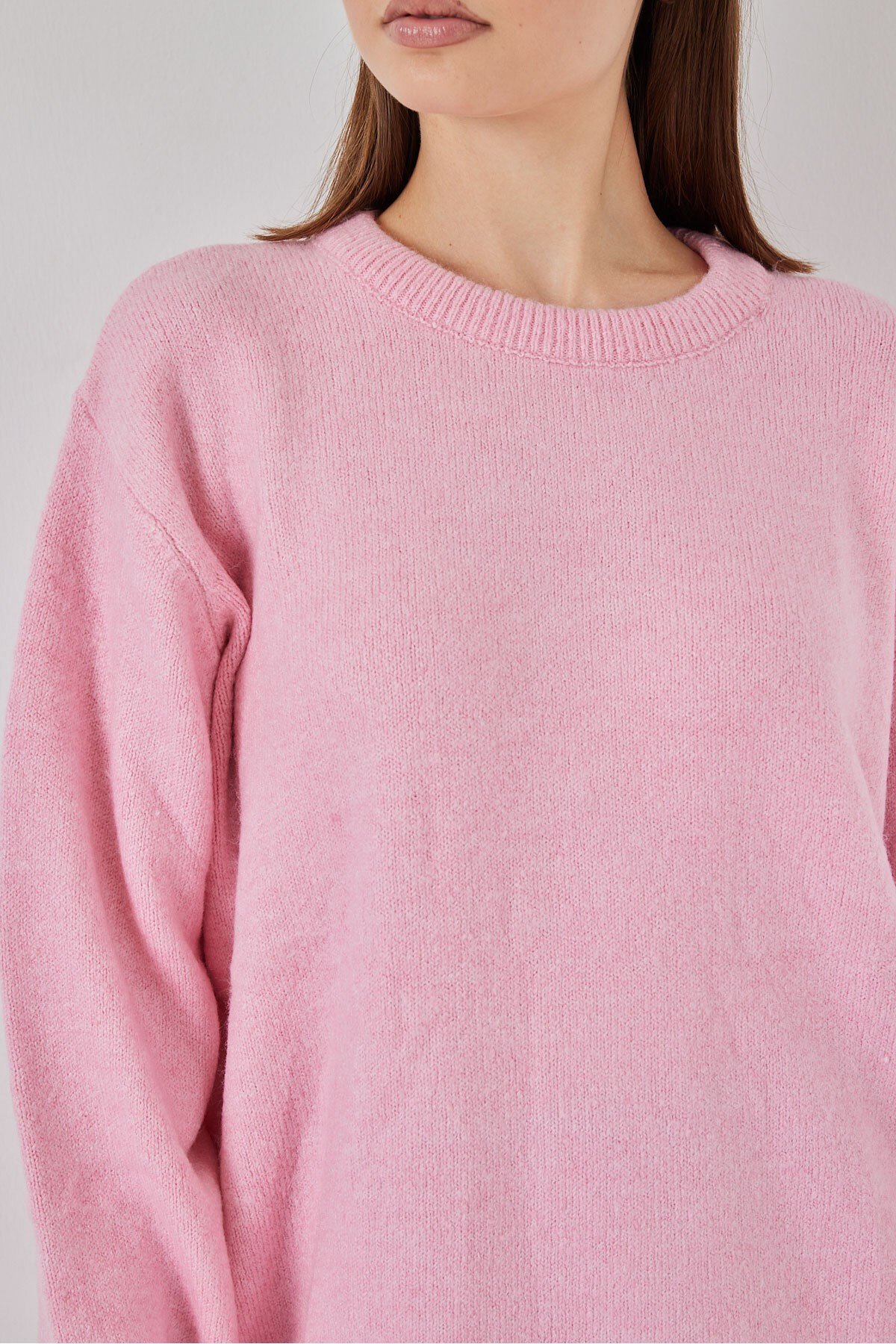 15895 Kadın Oversize Triko Kazak - A. Pembe